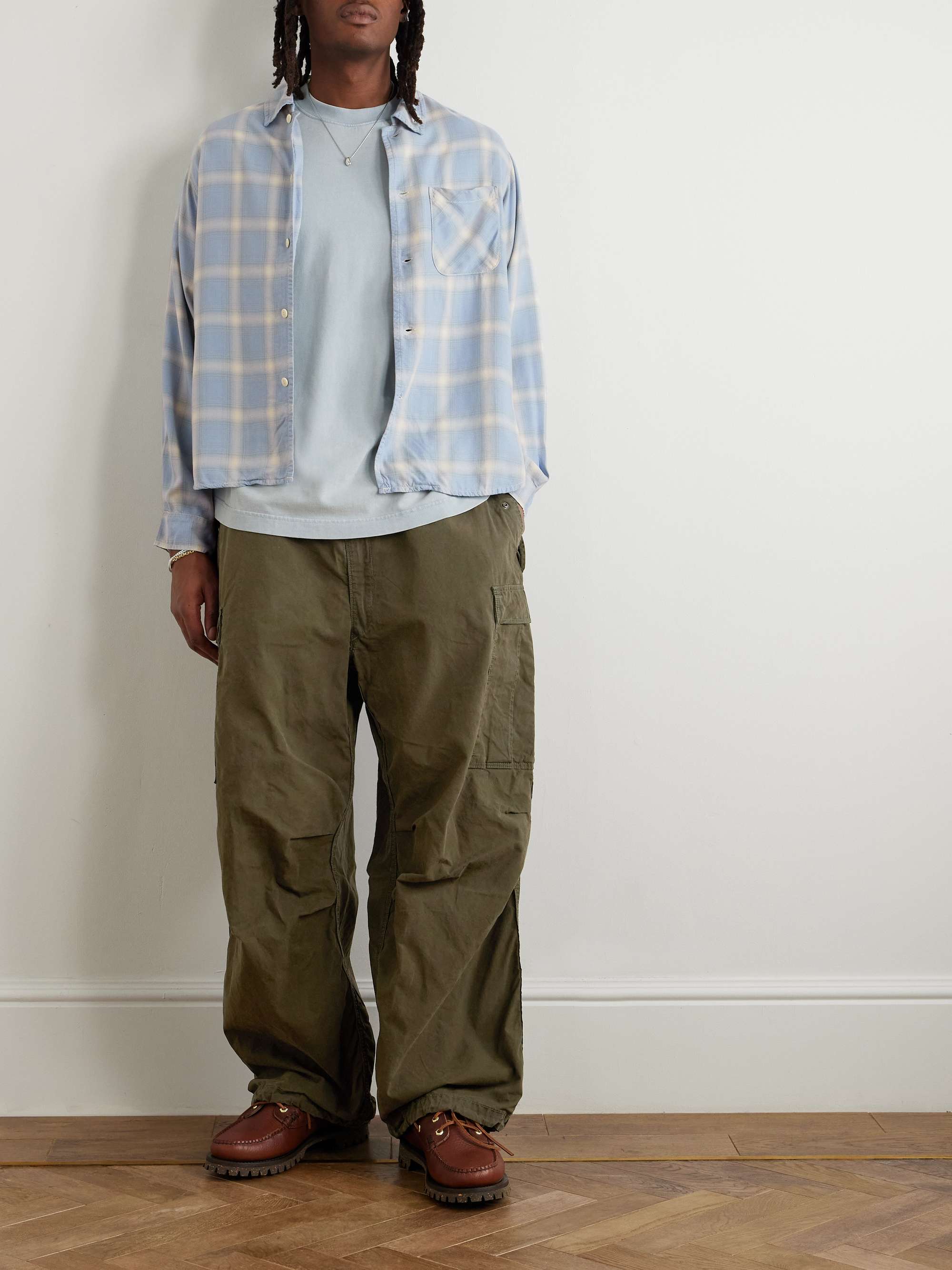 Convertible-Collar Checked Flannel Shirt view