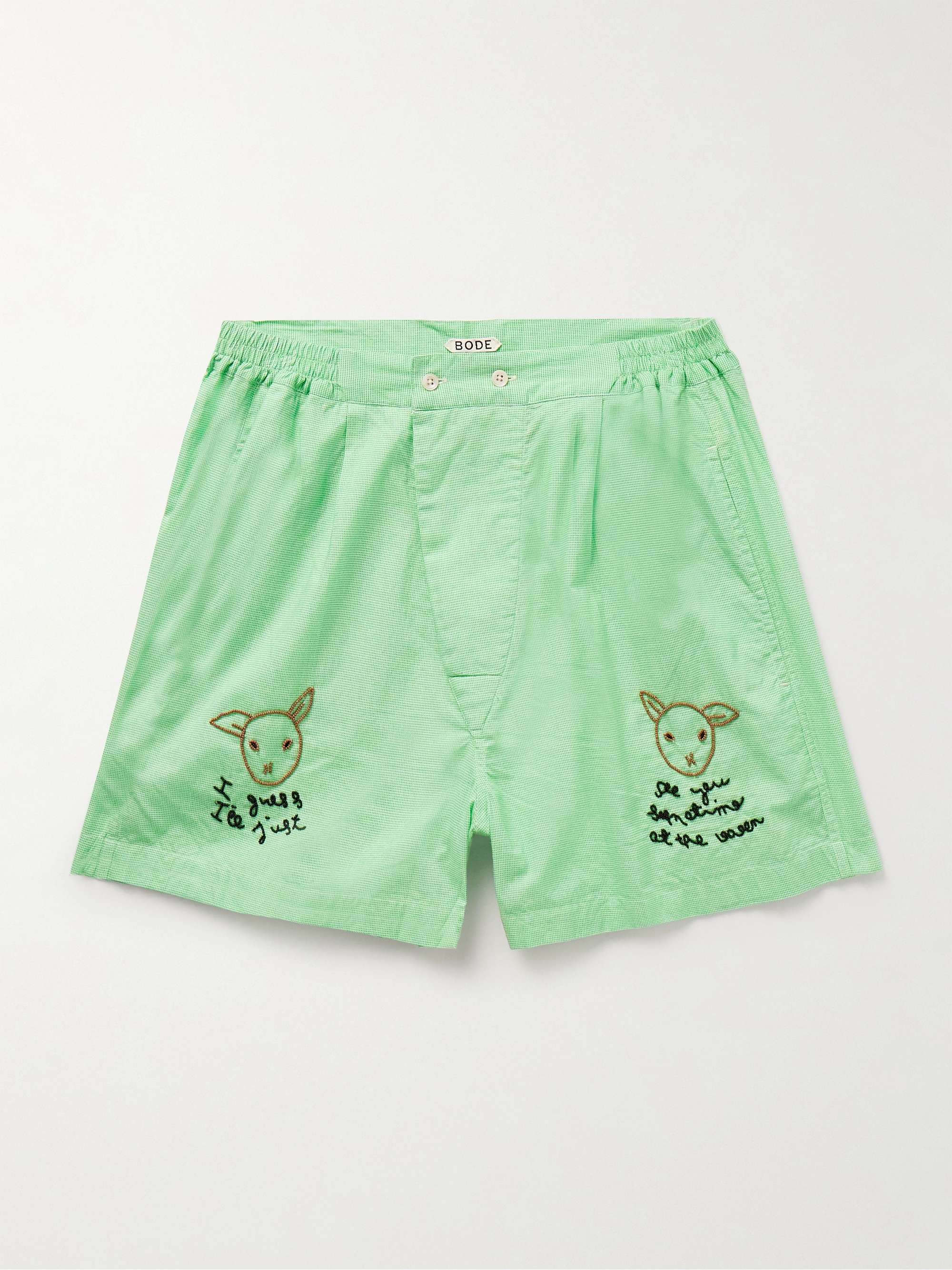 See You at the Barn Straight-Leg Bead-Embellished Checked Cotton Shorts view