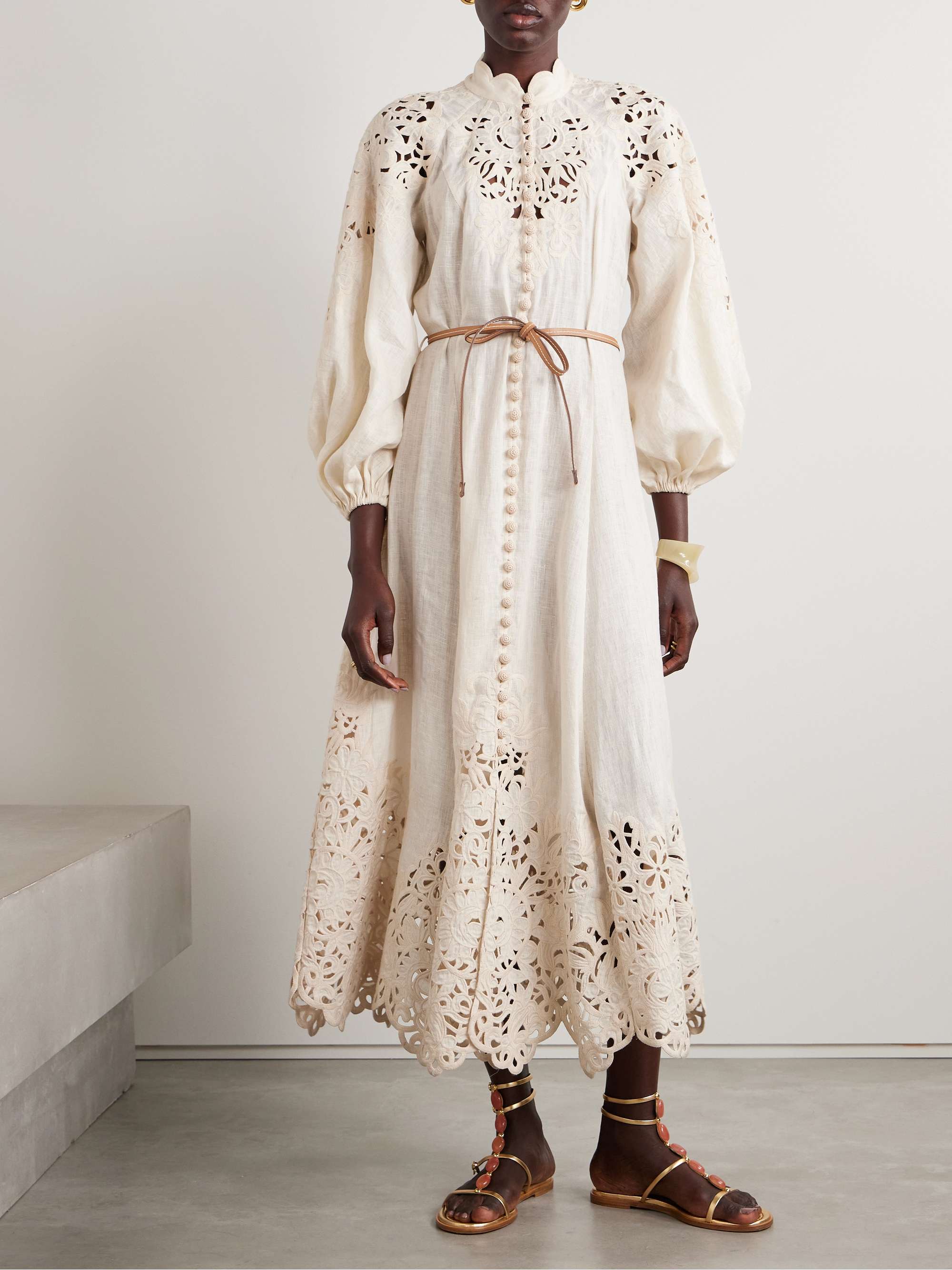 Wylie belted broderie anglaise linen midi dress view