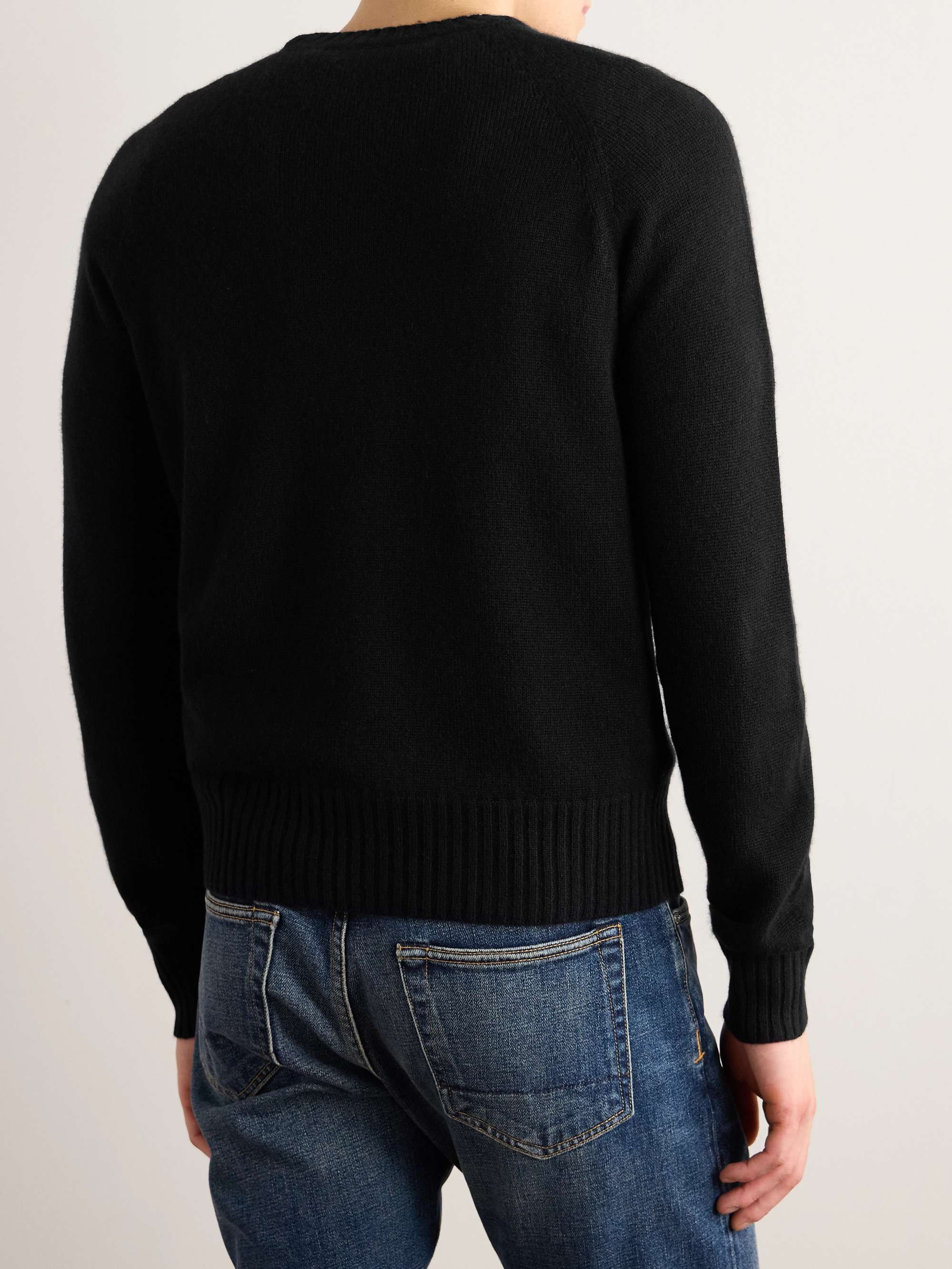Slim-Fit Logo-Embroidered Brushed-Cashmere Sweater view