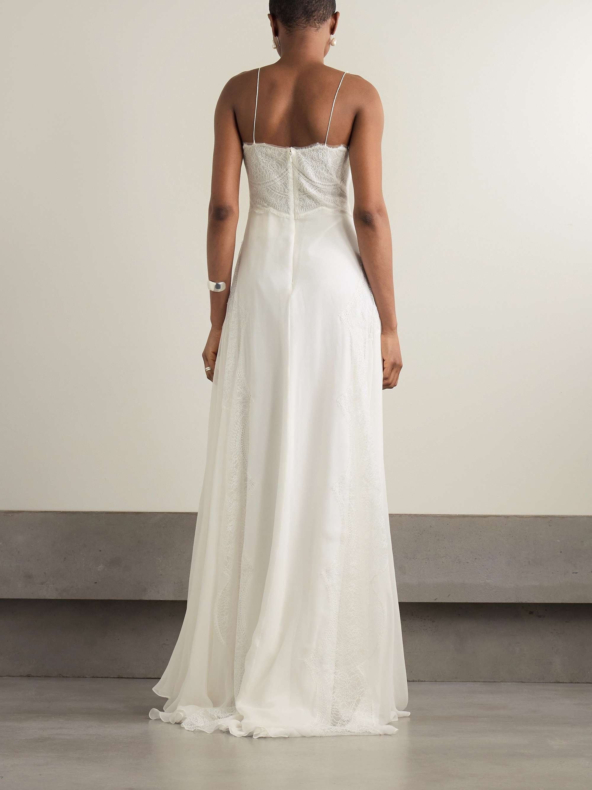 Semeli Chantilly lace-trimmed silk-georgette gown view