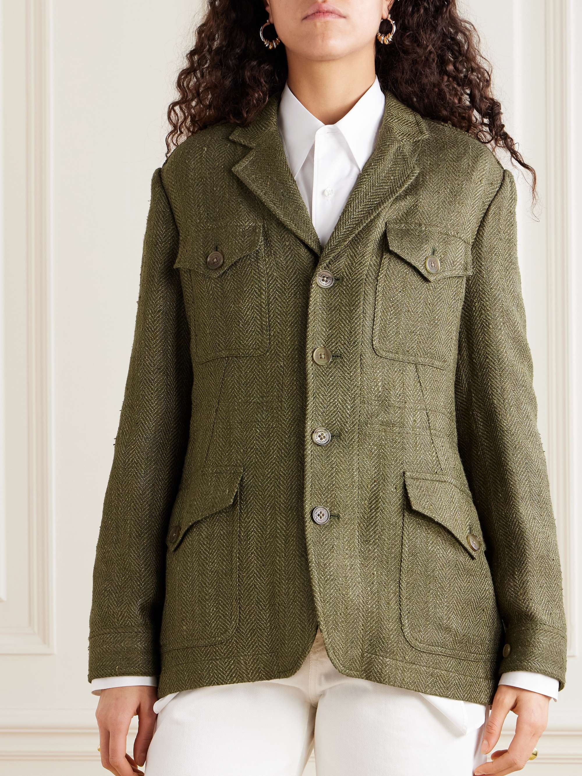 Schmitt herringbone silk and linen-blend tweed blazer view