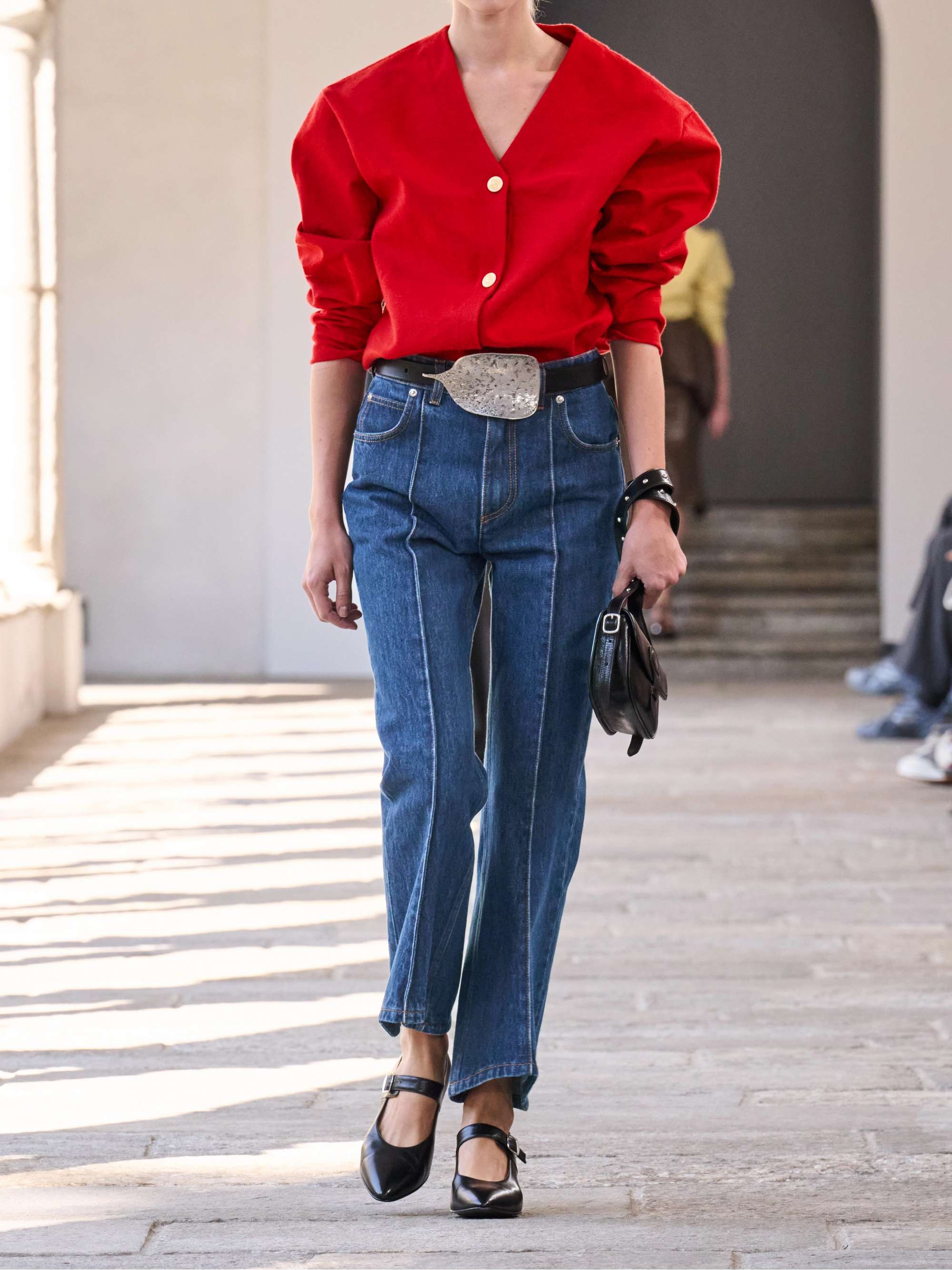 Cropped paneled high-rise flared jeans view