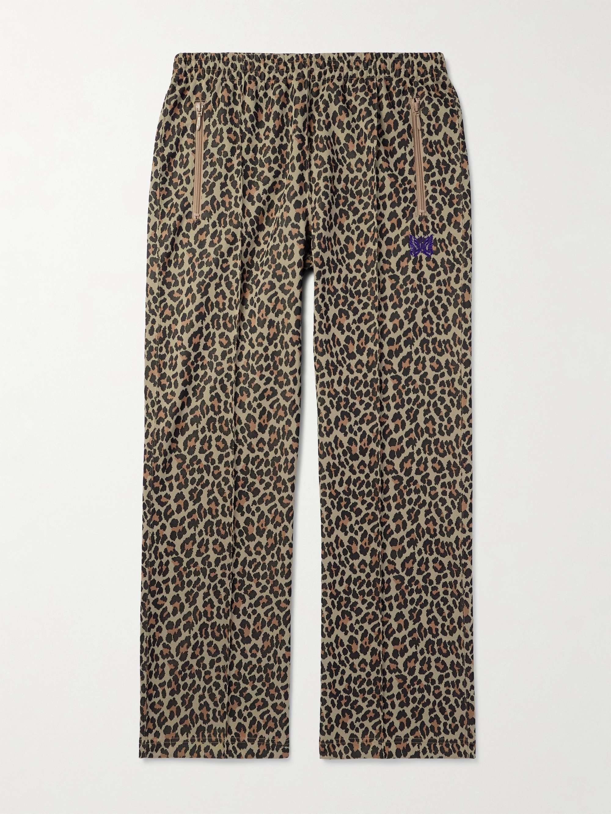 Straight-Leg Webbing-Trimmed Logo-Embroidered Leopard-Print Tech-Jersey Track Pants view