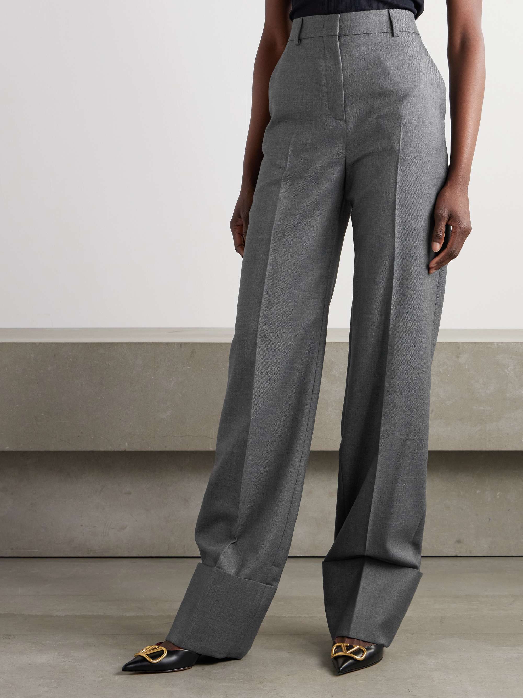 Wool-twill straight-leg pants view
