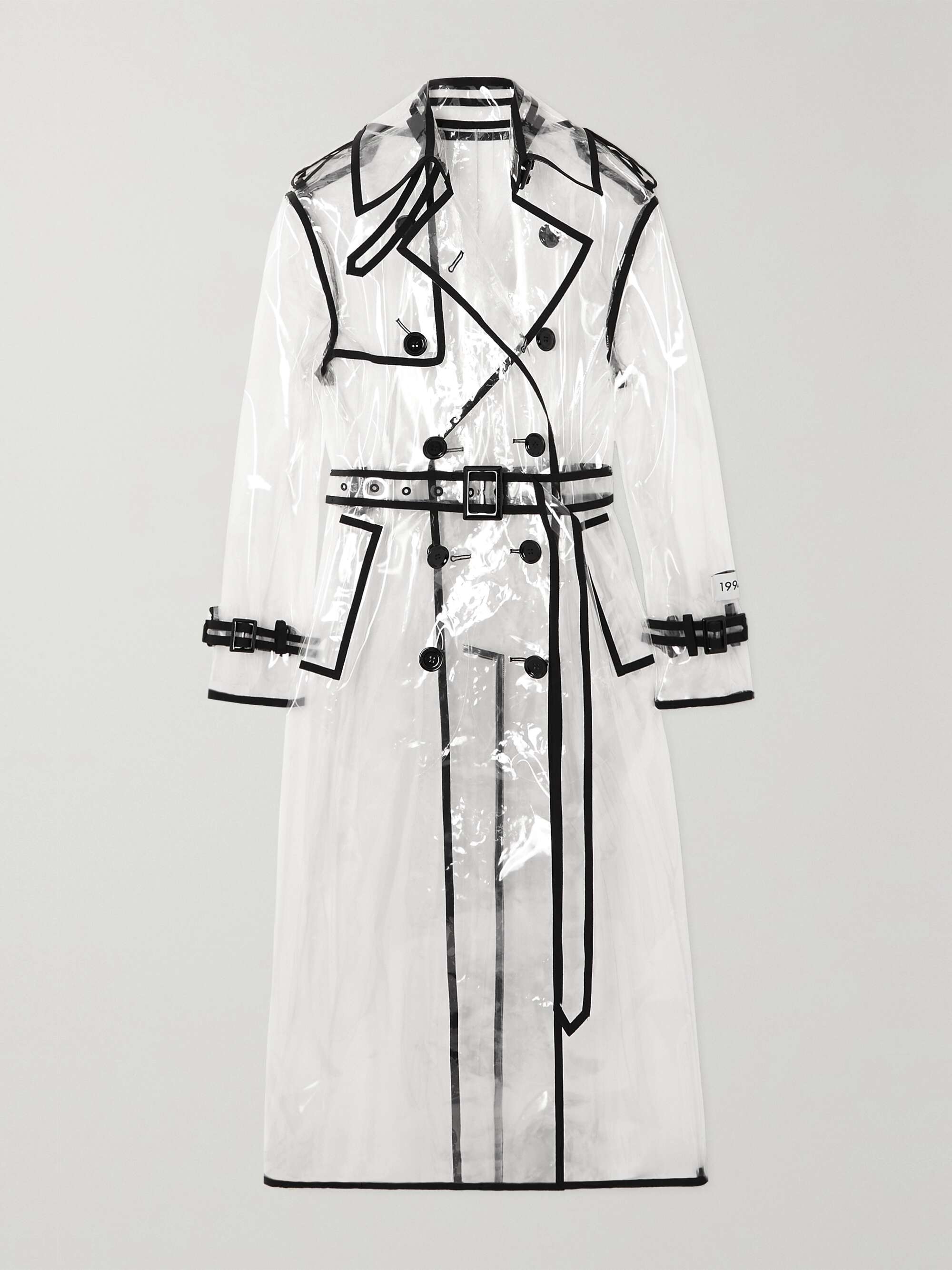 Piped cotton-trimmed PVC trench coat view