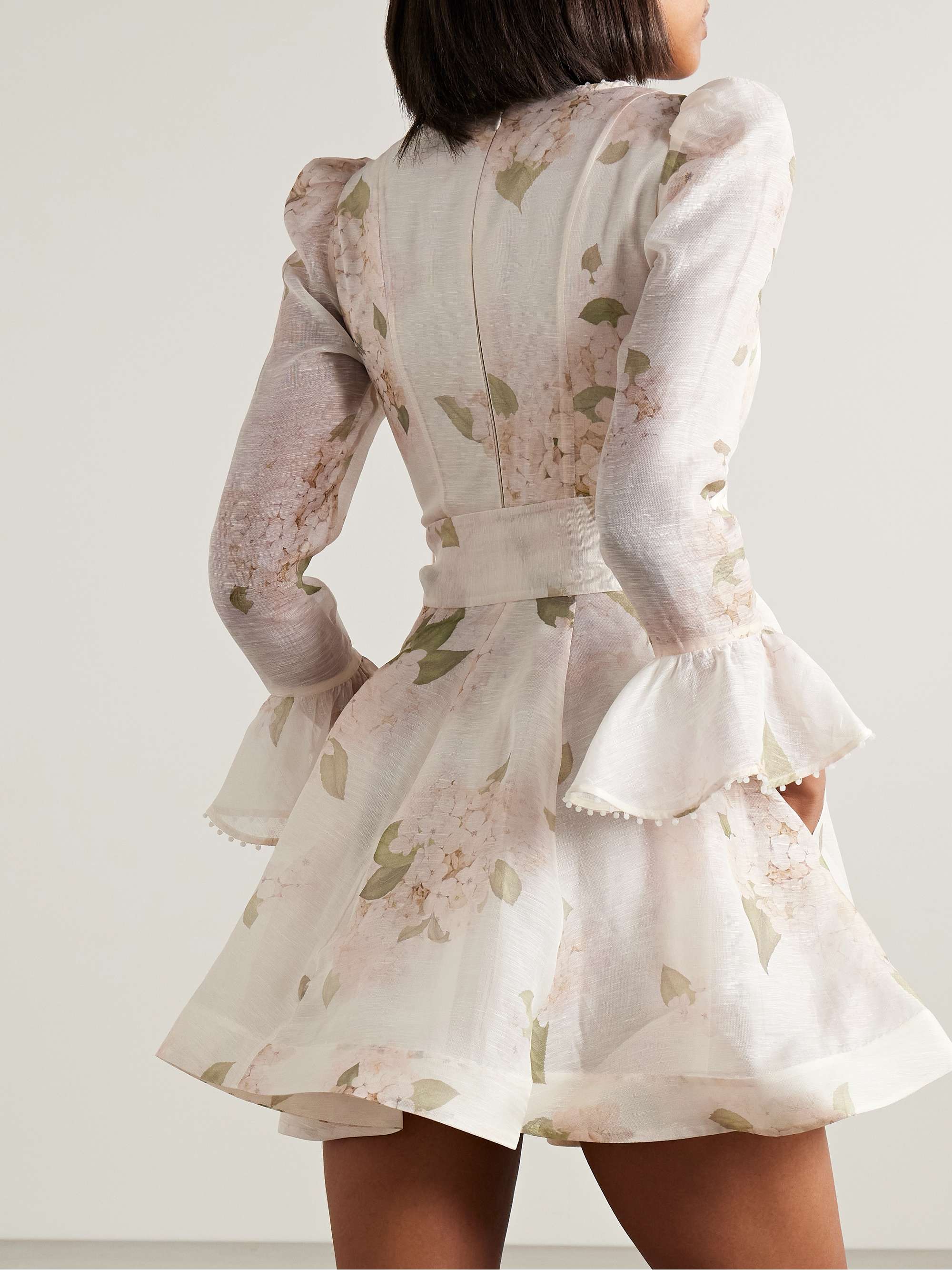Balance belted floral-print linen and silk-blend organza mini dress view