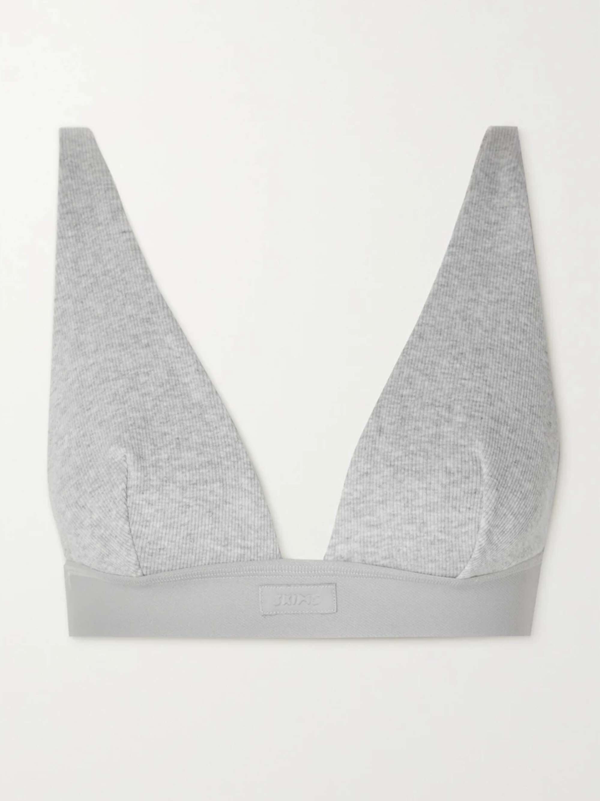 Plunge ribbed cotton-blend jersey bralette view
