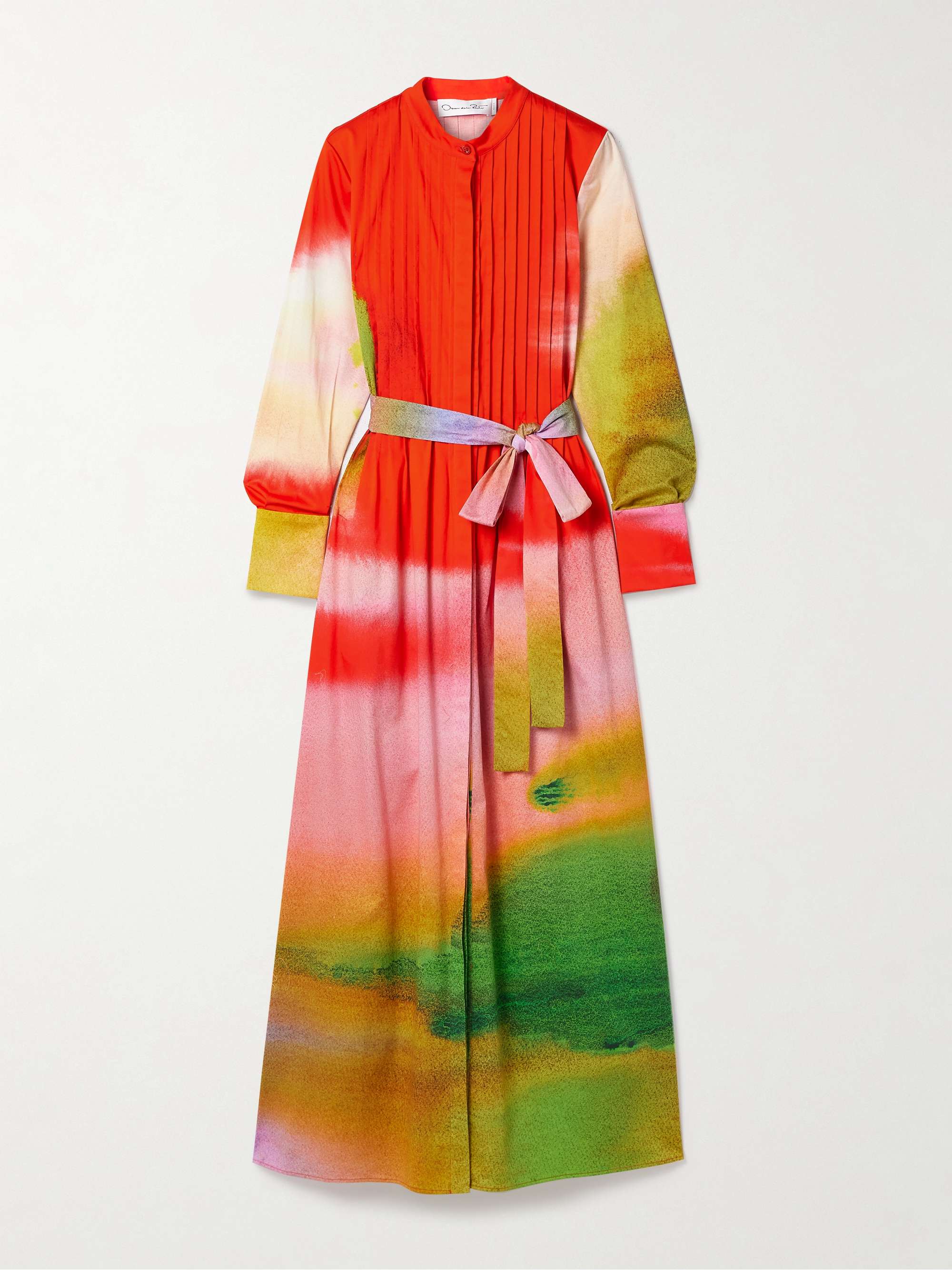 Belted pintucked printed cotton-blend poplin maxi dress view