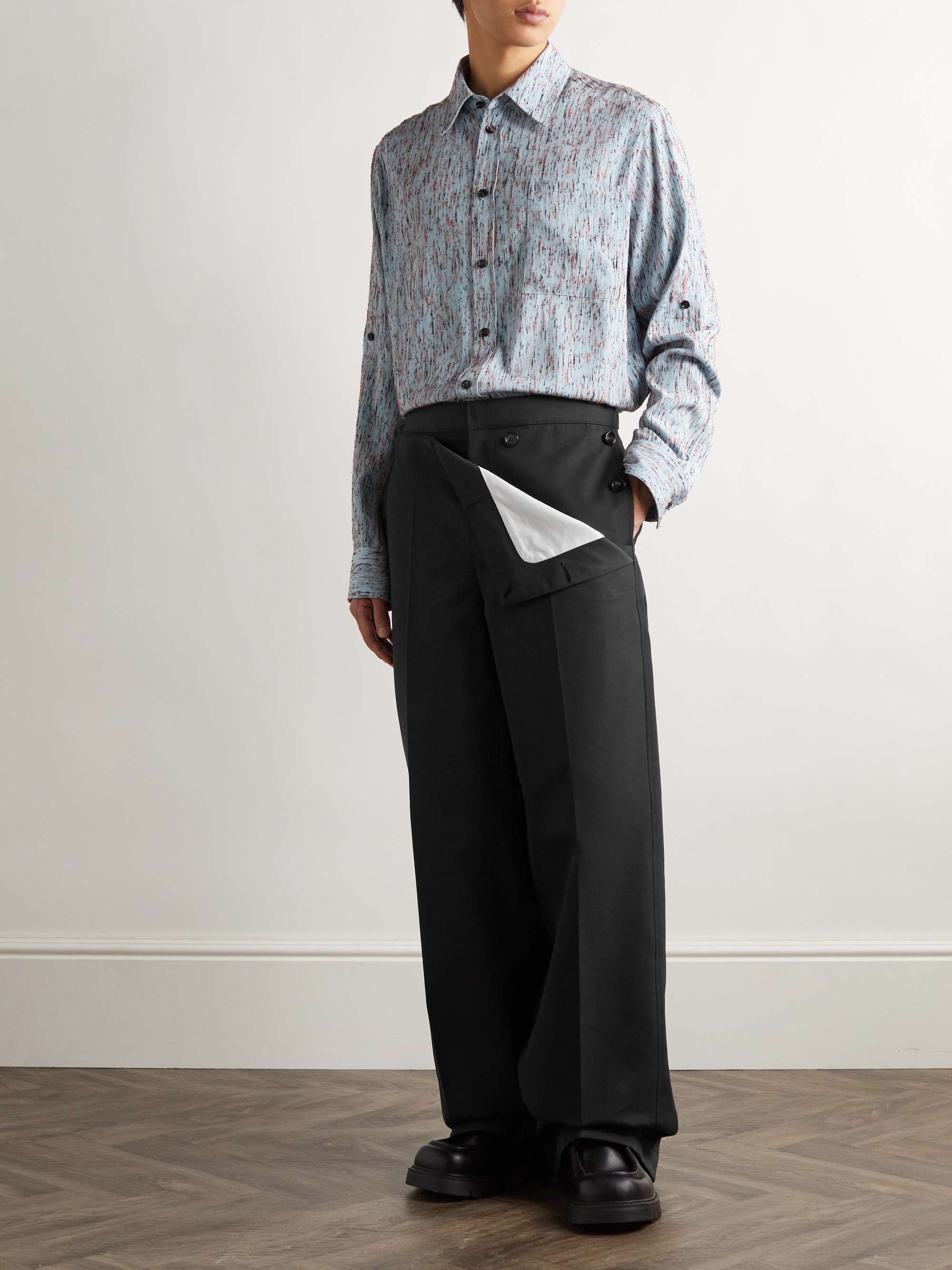 Wide-Leg Layered Cotton Trousers view