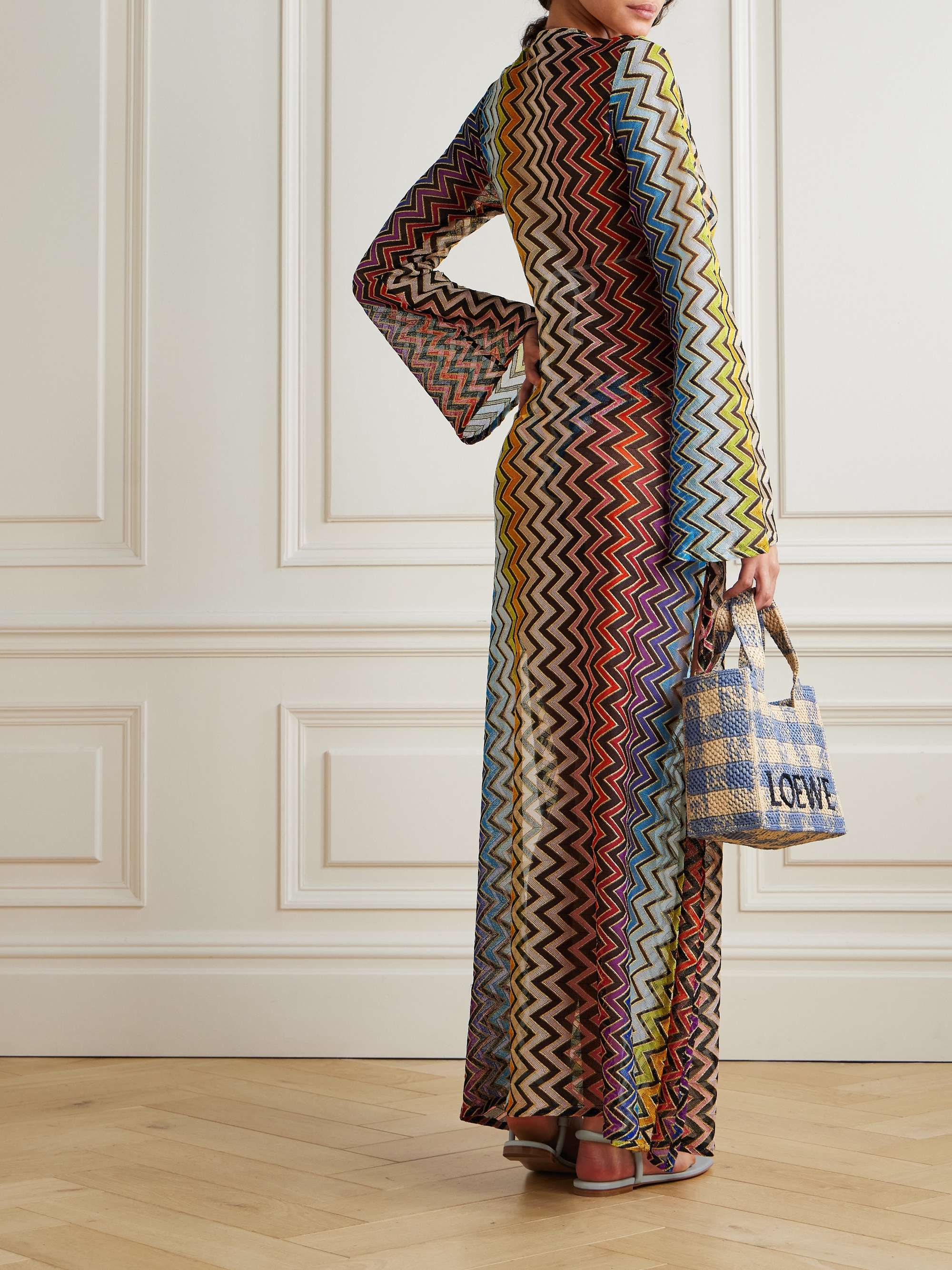 Striped metallic crochet-knit kaftan view