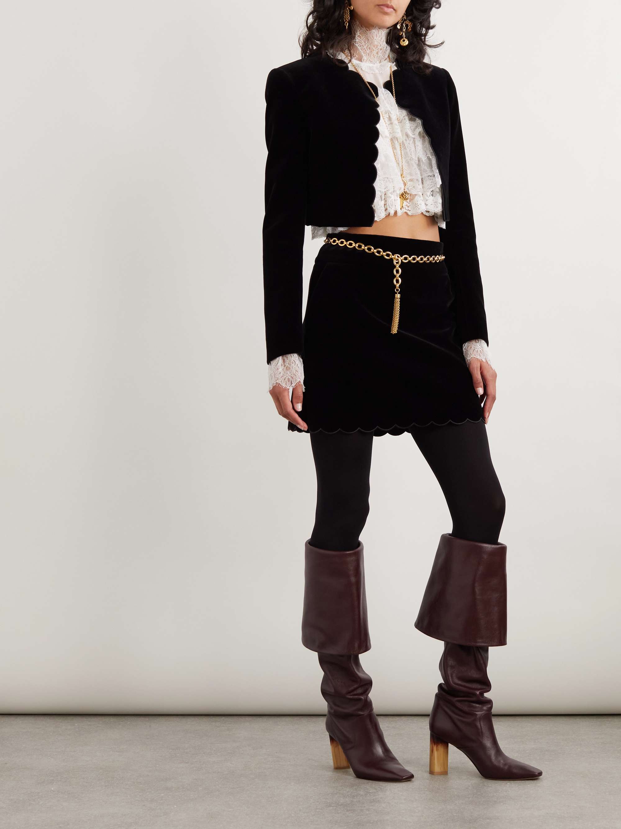 Tiered lace-trimmed silk-chiffon blouse view