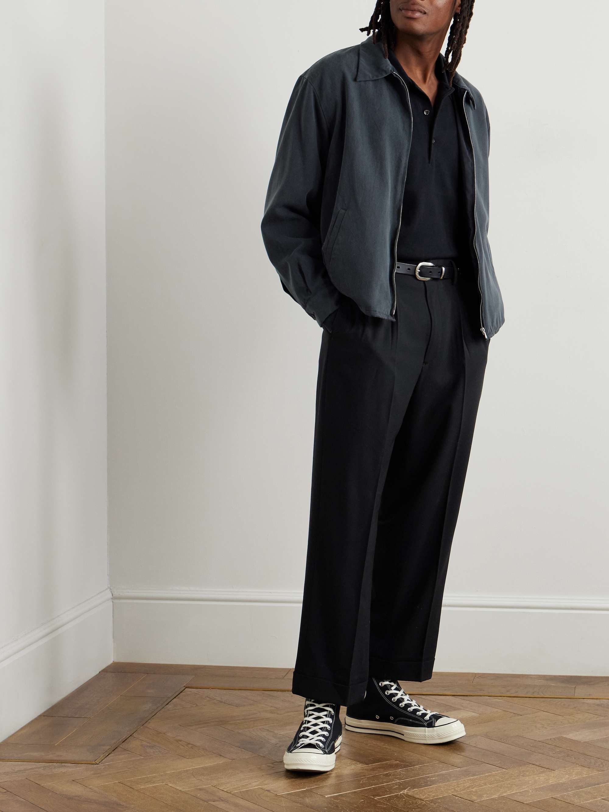 Straight-Leg Pleated Wool-Gabardine Trousers view