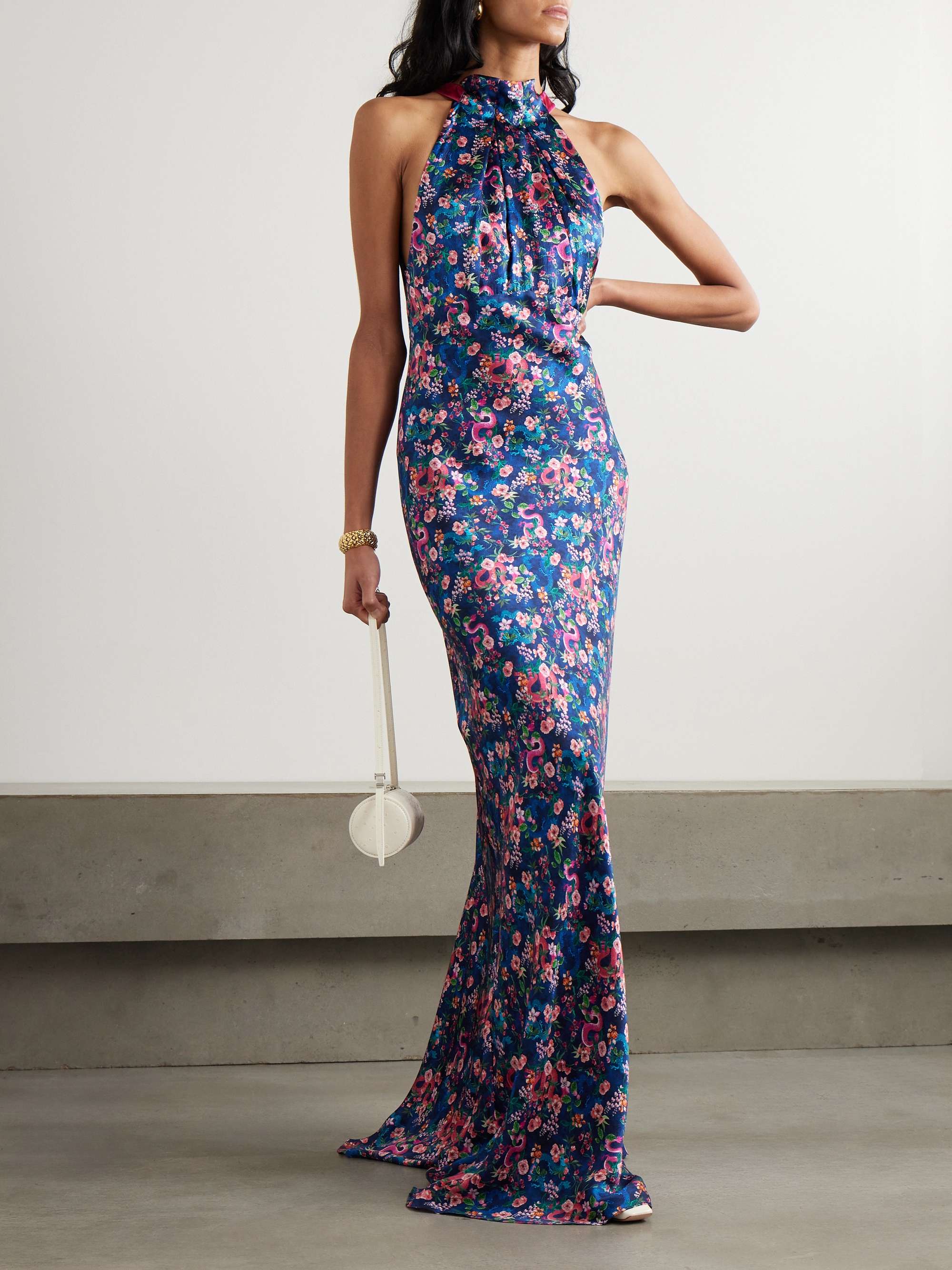 Michelle open-back floral-print silk-satin maxi dress view