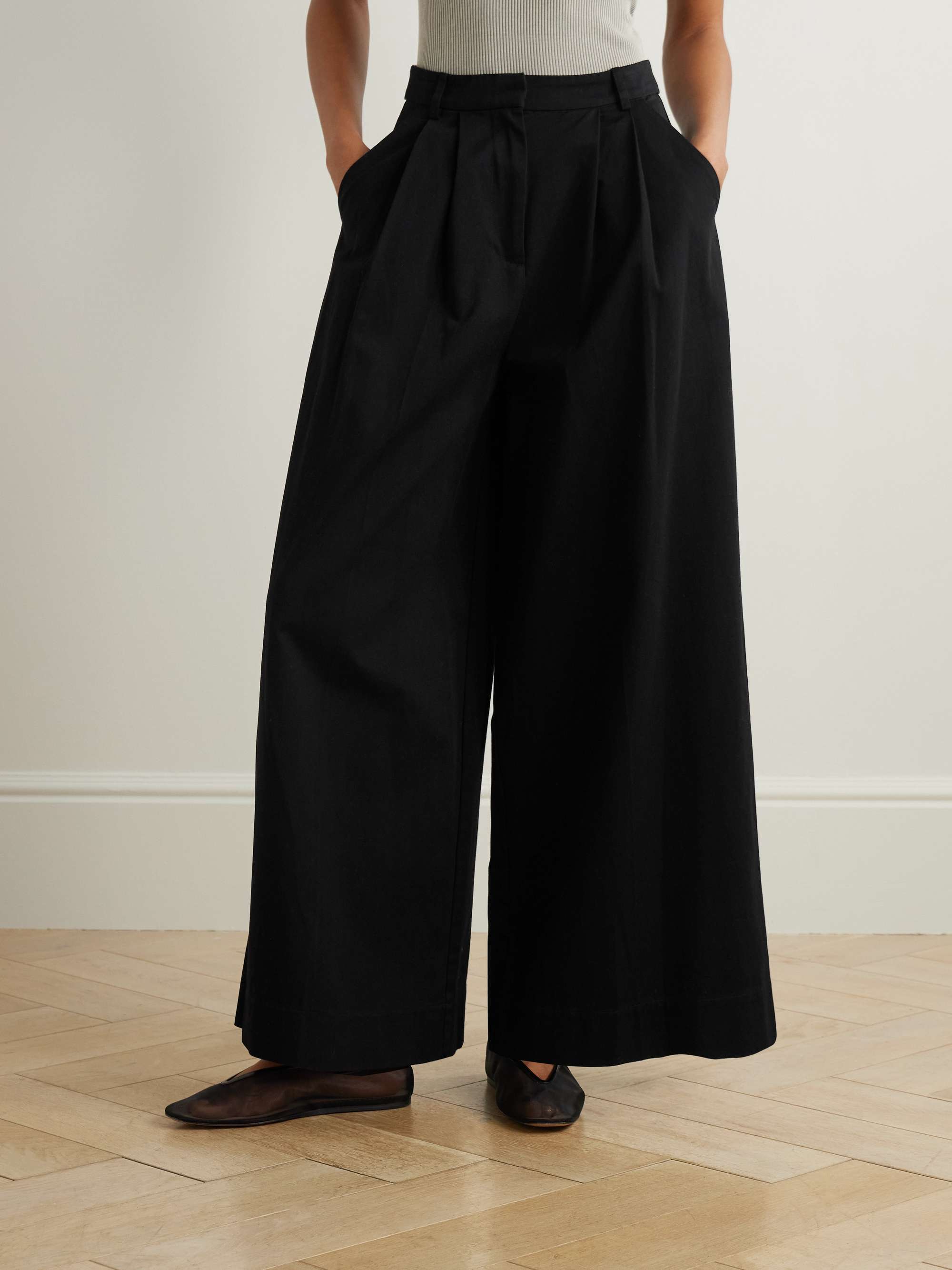 Wesley pleated cotton-twill wide-leg pants view