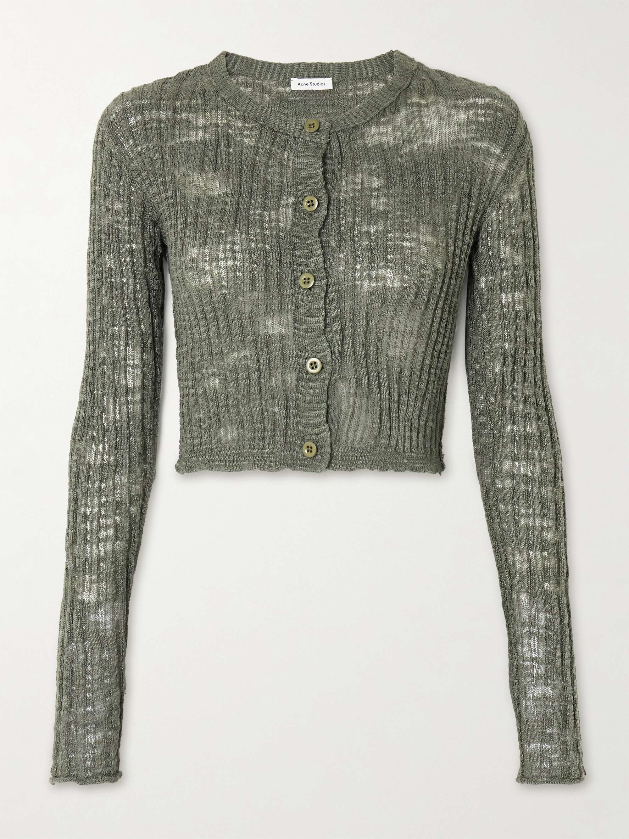 Cropped ribbed linen-blend cardigan view