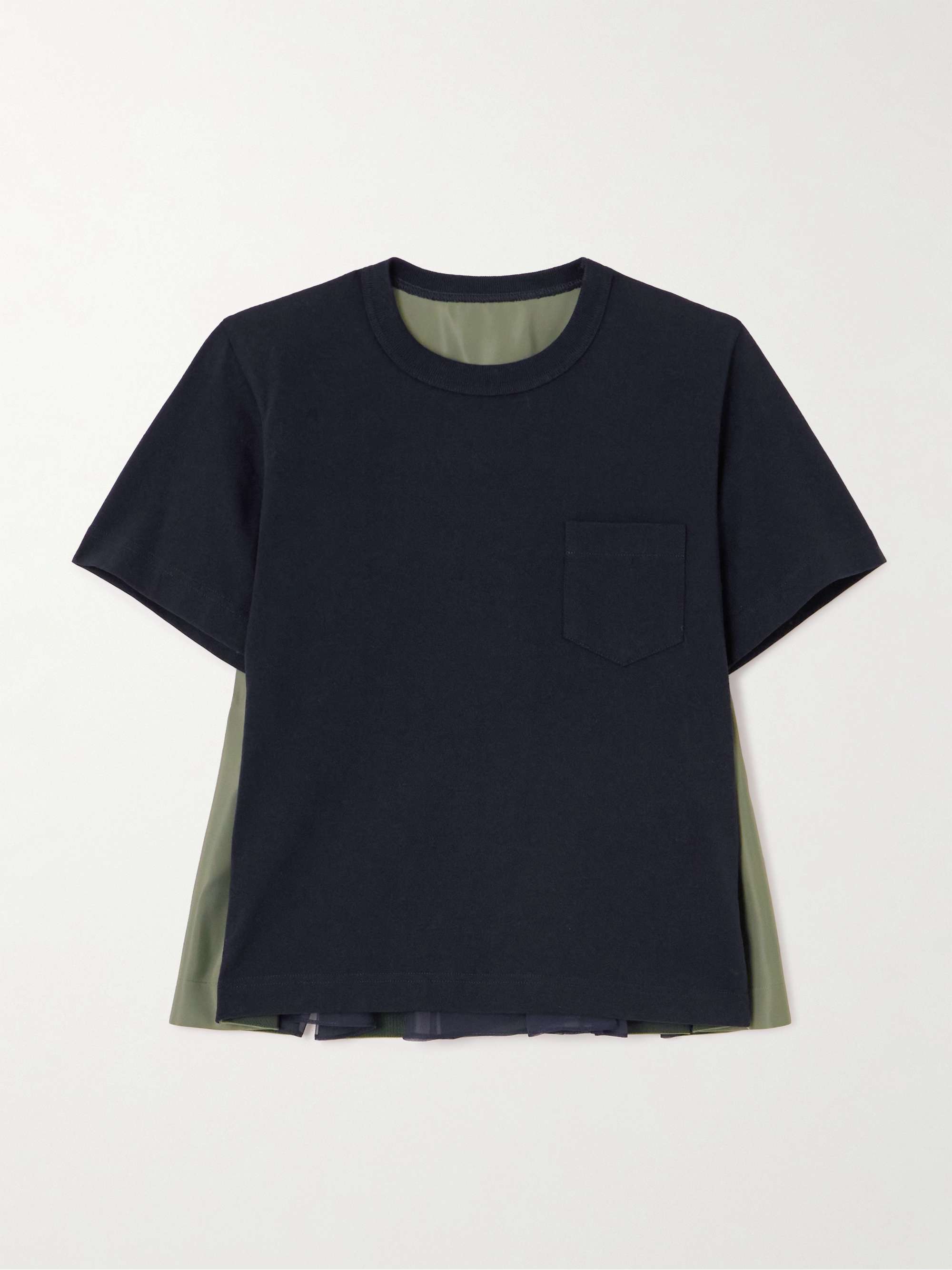 Pleated twill-trimmed cotton-jersey T-shirt view