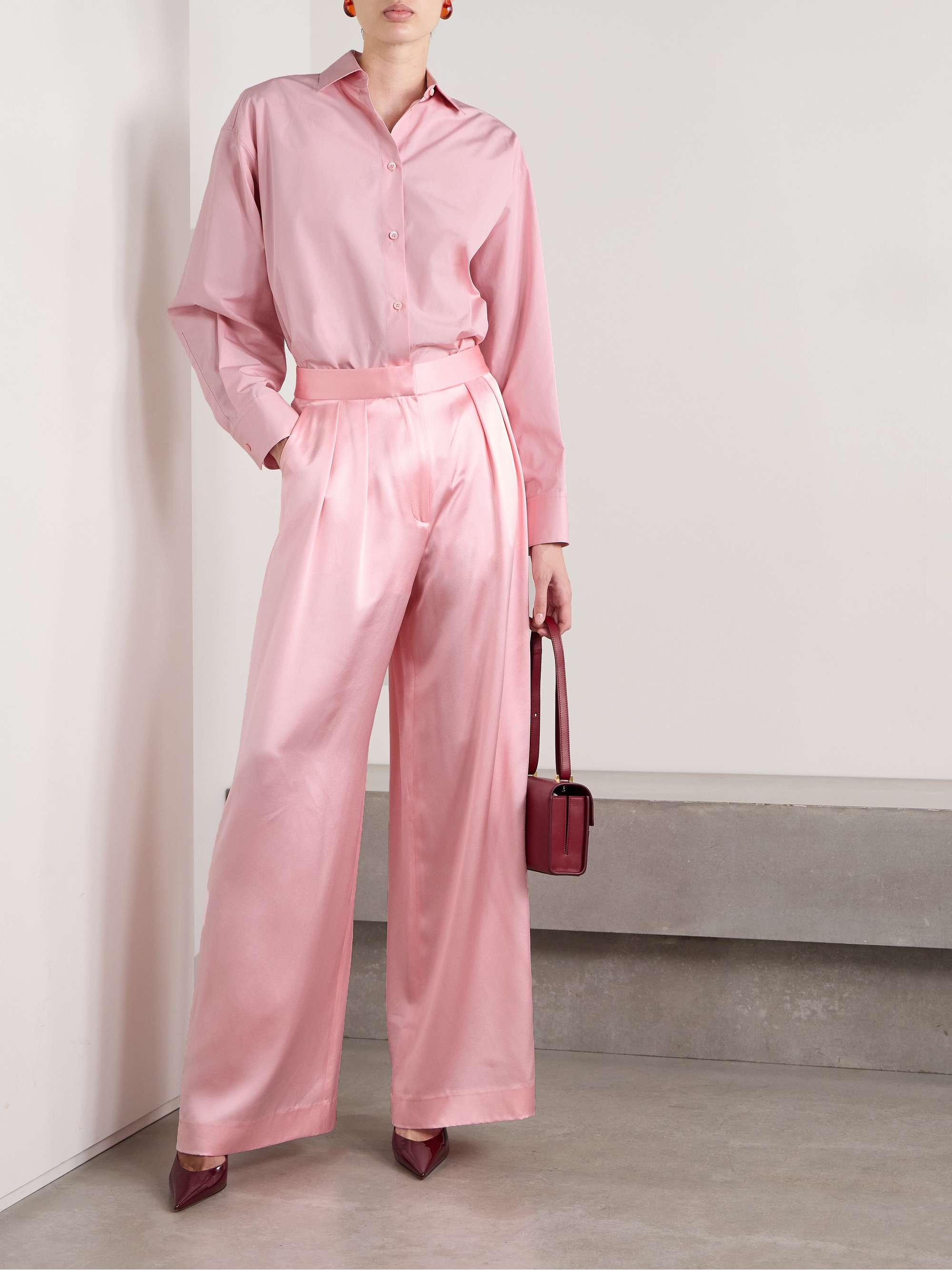 Pleated silk-charmeuse wide-leg pants view