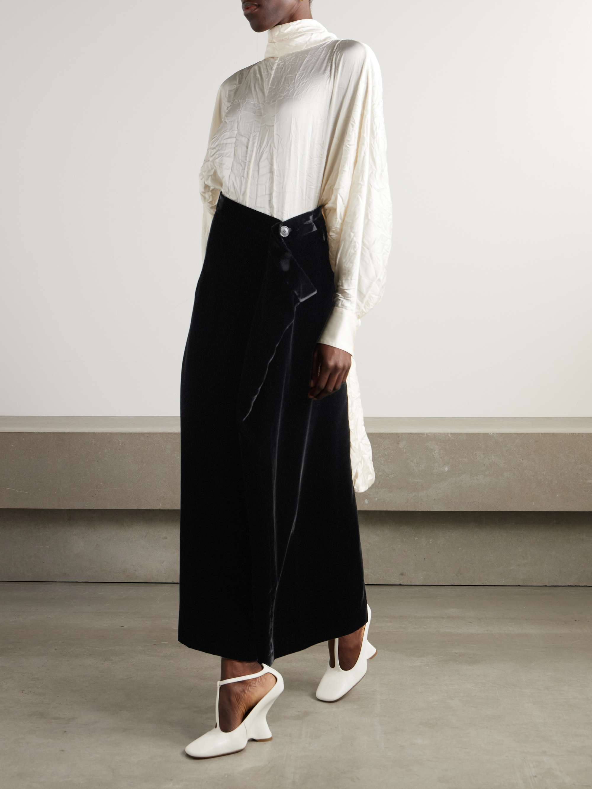 Asymmetric velvet maxi skirt view