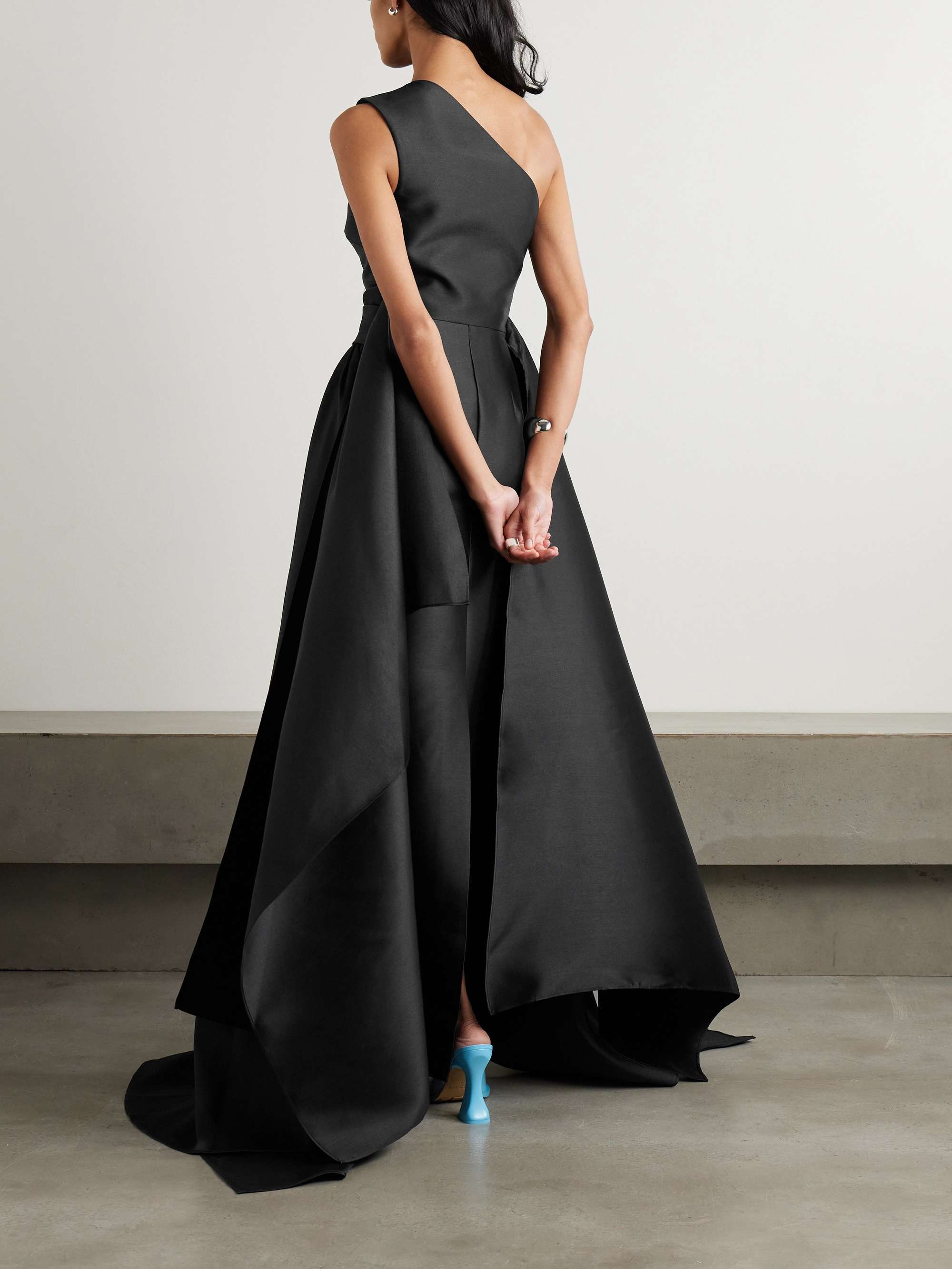 The Charo one-shoulder draped satin-twill gown view