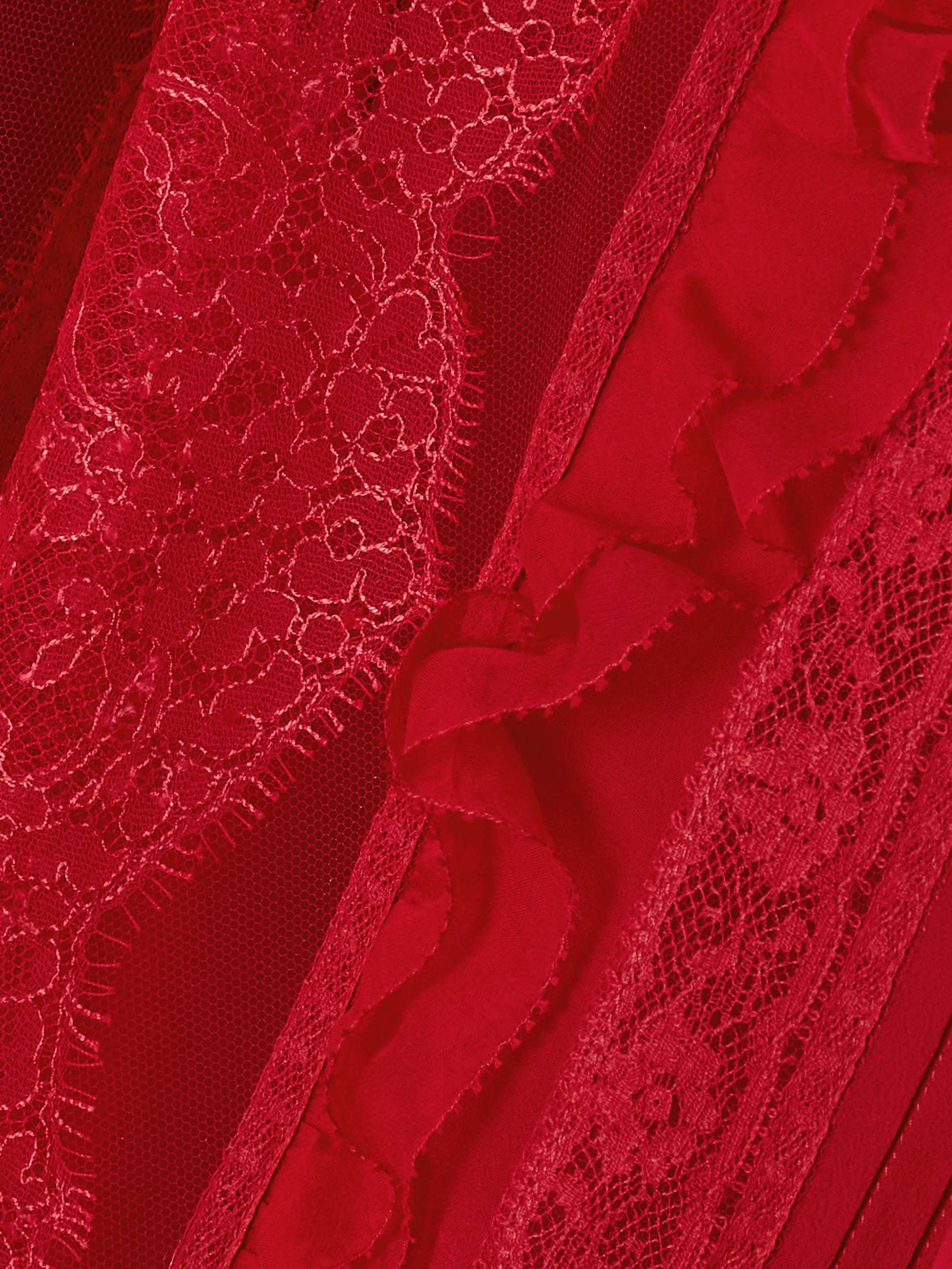Ruffled pintucked lace-trimmed silk crepe de chine blouse view
