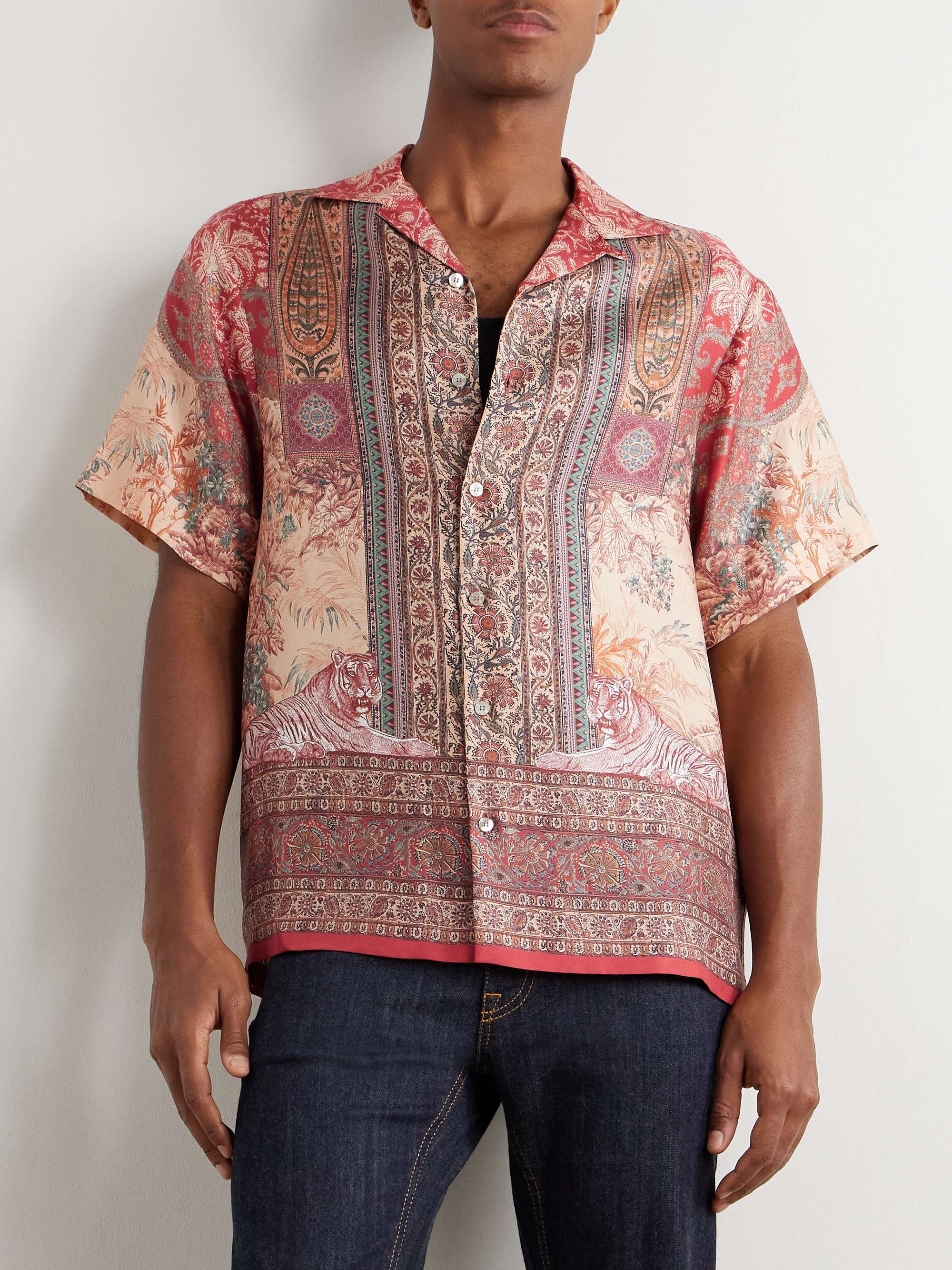 Convertible-Collar Printed Silk-Twill Shirt view
