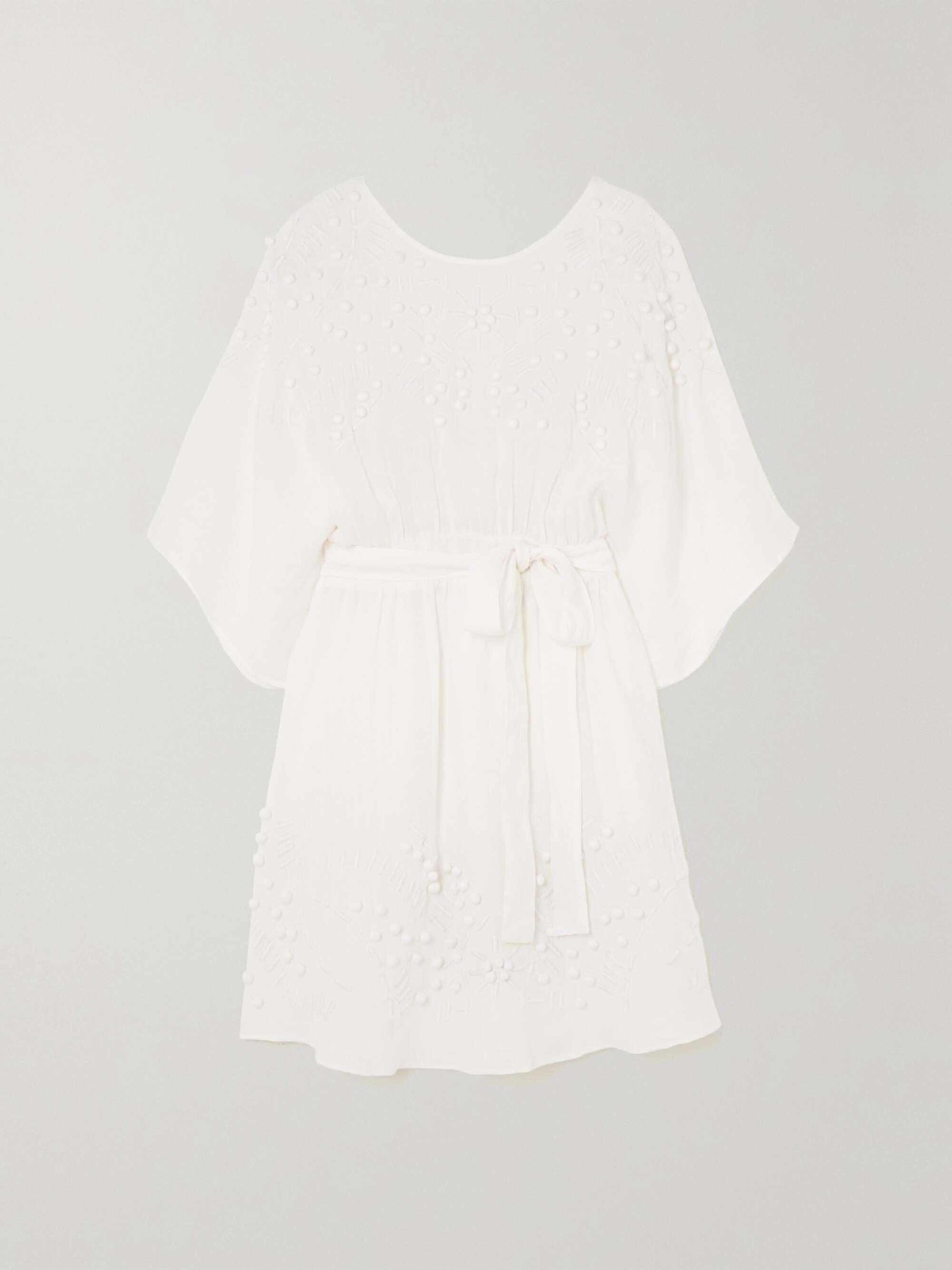 Aphrodite belted open-back embellished linen-voile dress view