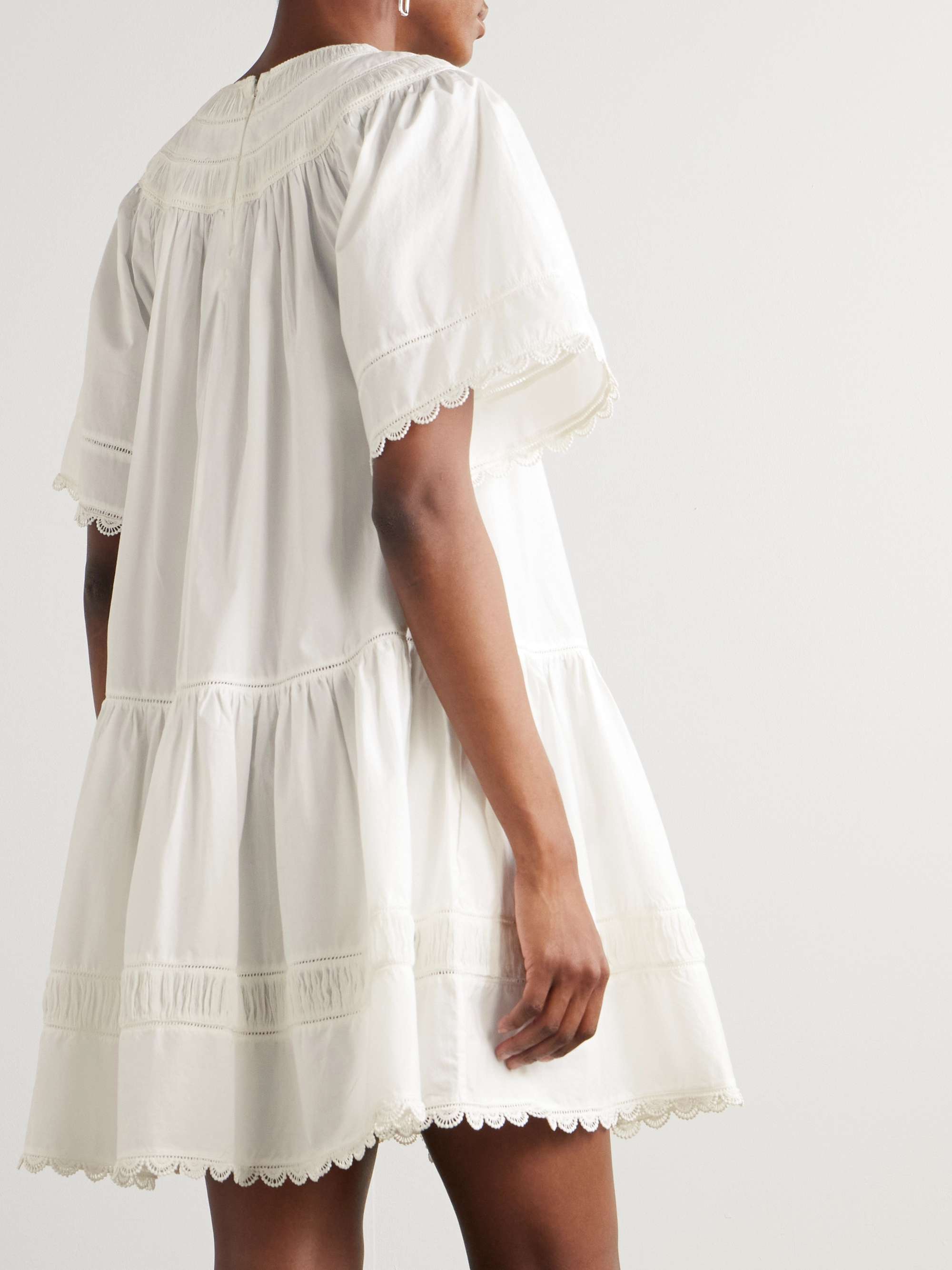 Oumi crochet and chiffon-trimmed poplin mini dress view