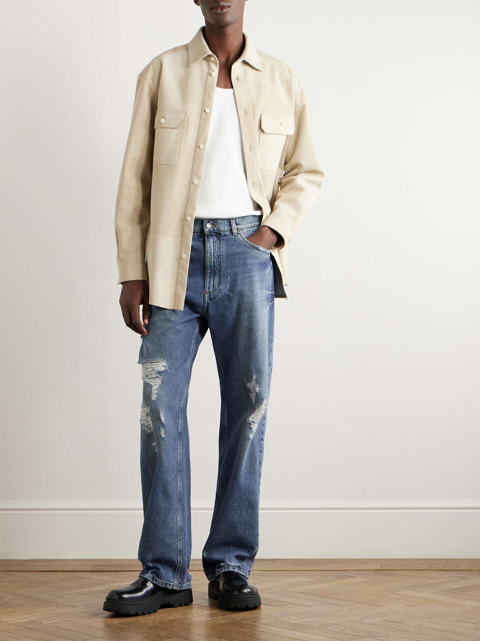 Straight-Leg Logo-Appliquéd Distressed Jeans view