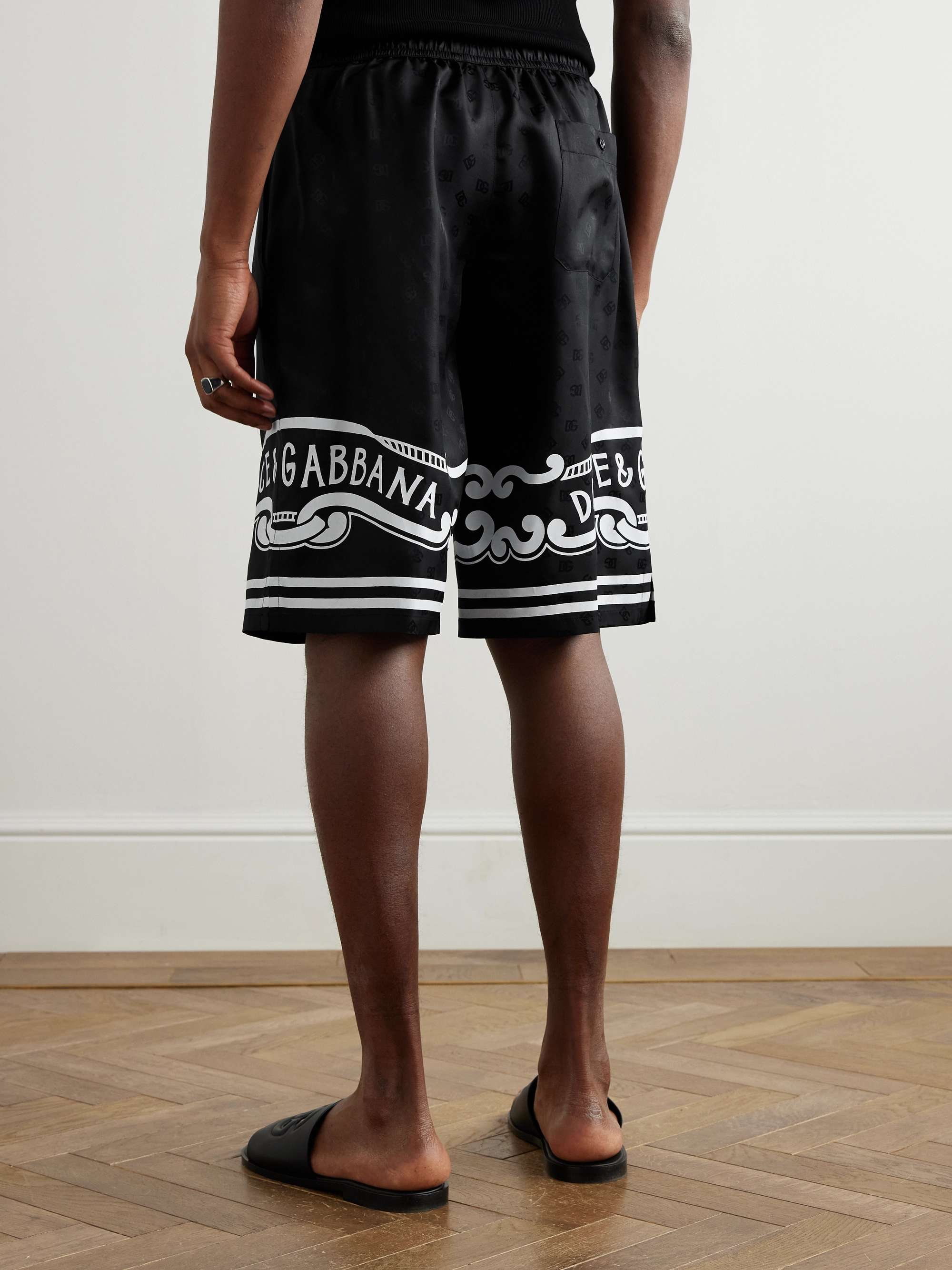 Logo-Print Silk-Twill Jacquard Drawstring Bermuda Shorts view
