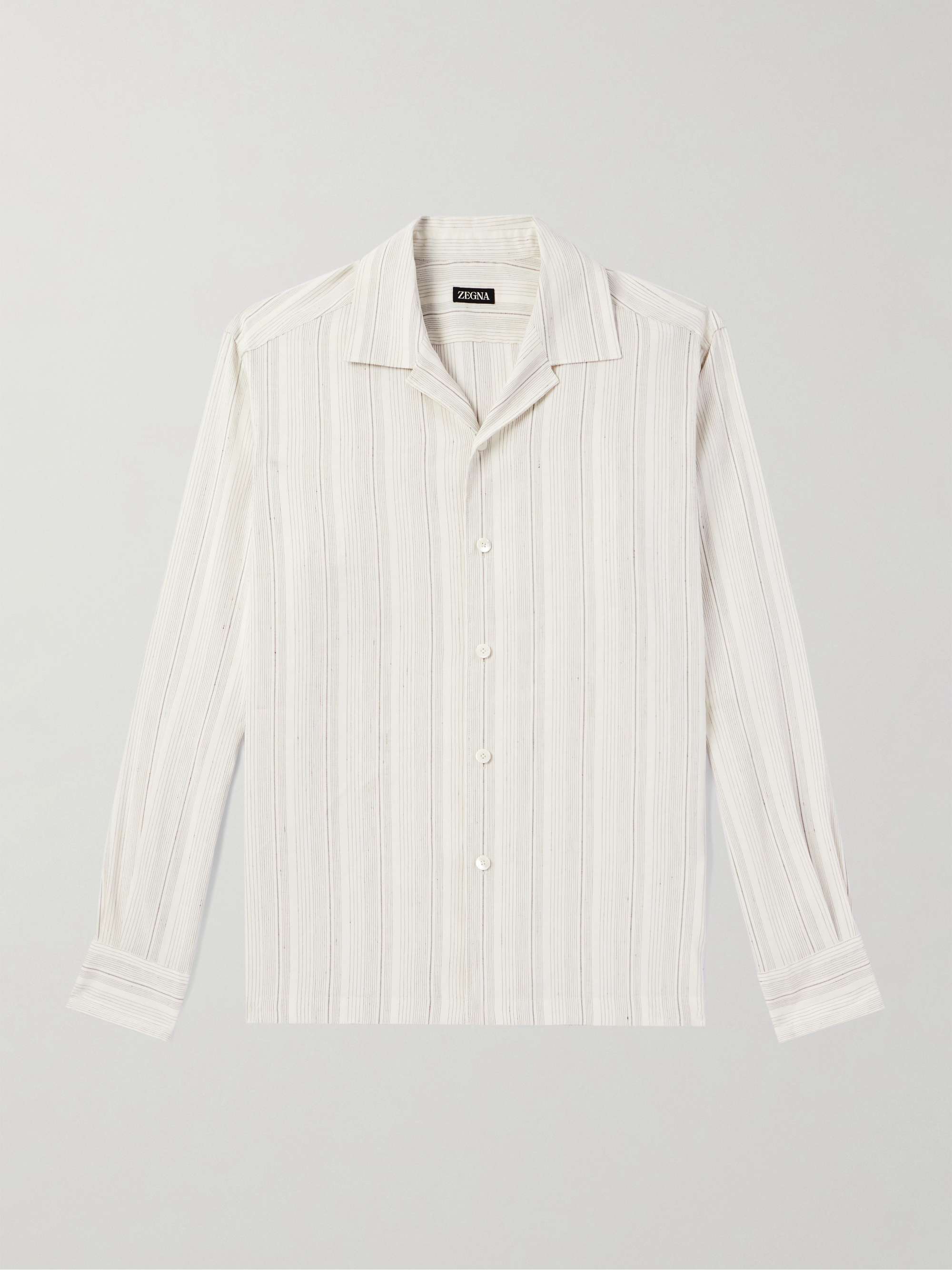 Camp-Collar Striped Linen and Silk-Blend Shirt view