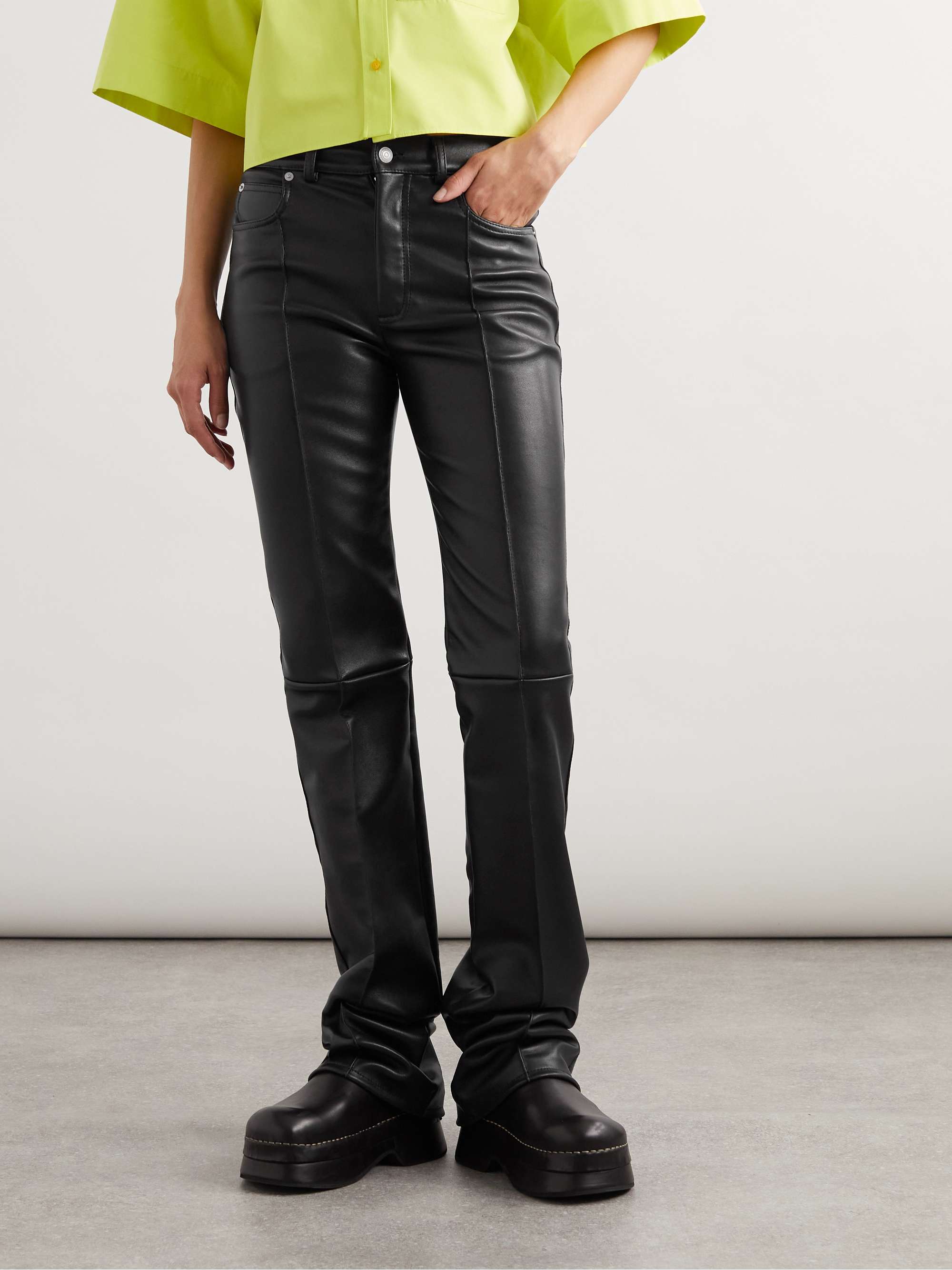 Paneled leather flared pants view