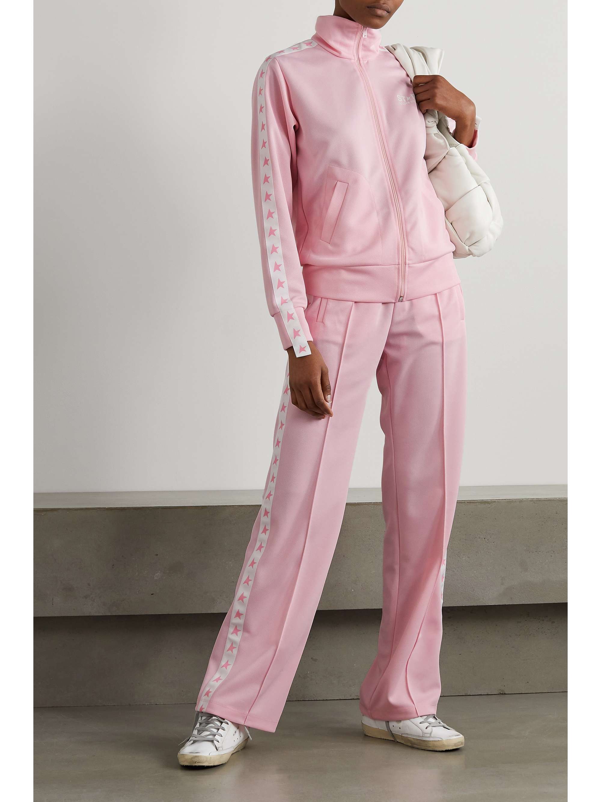 Webbing-trimmed piqué track pants view