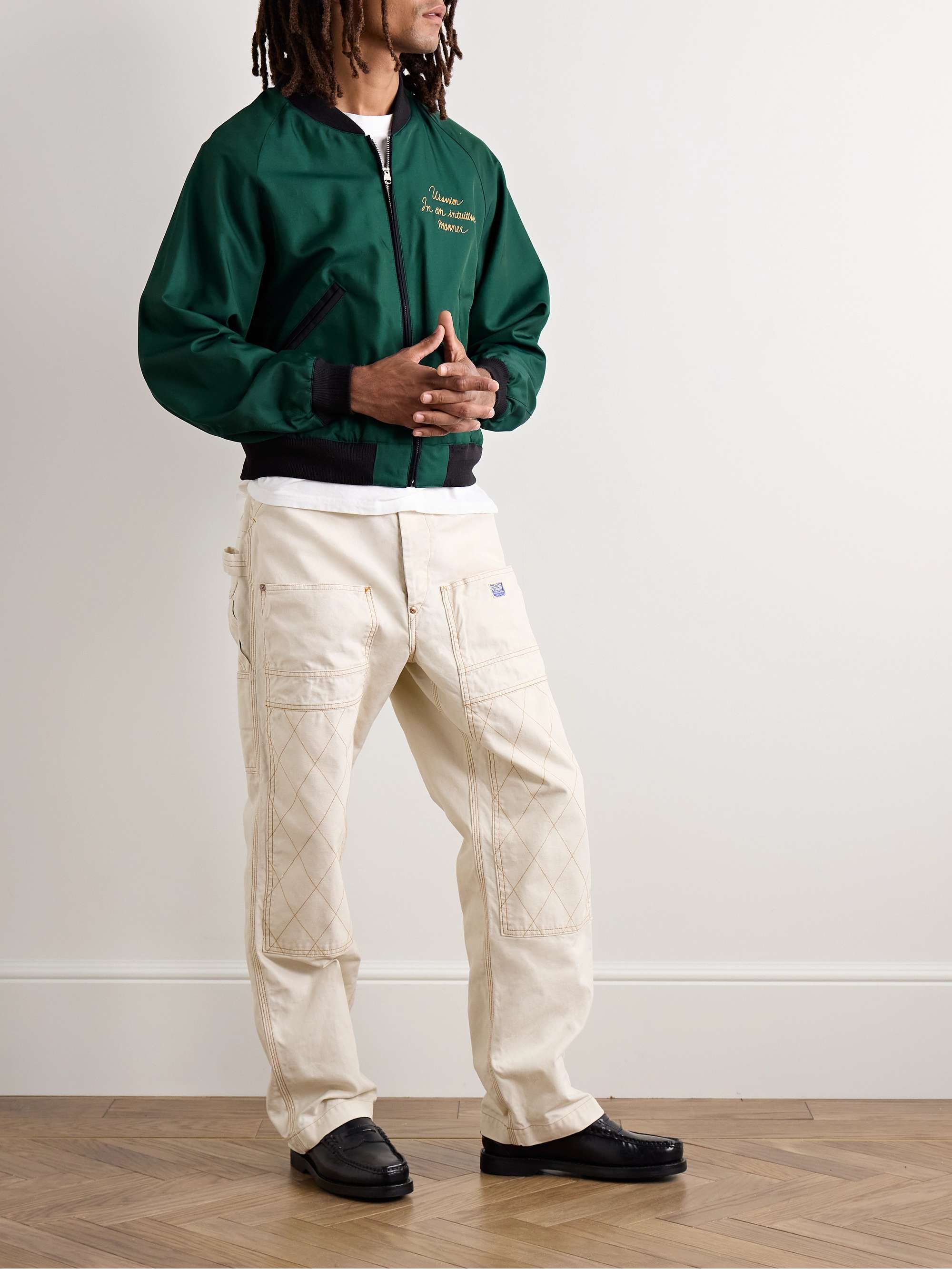 Cropped Embroidered Wool and Silk-Blend Twill Bomber Jacket view