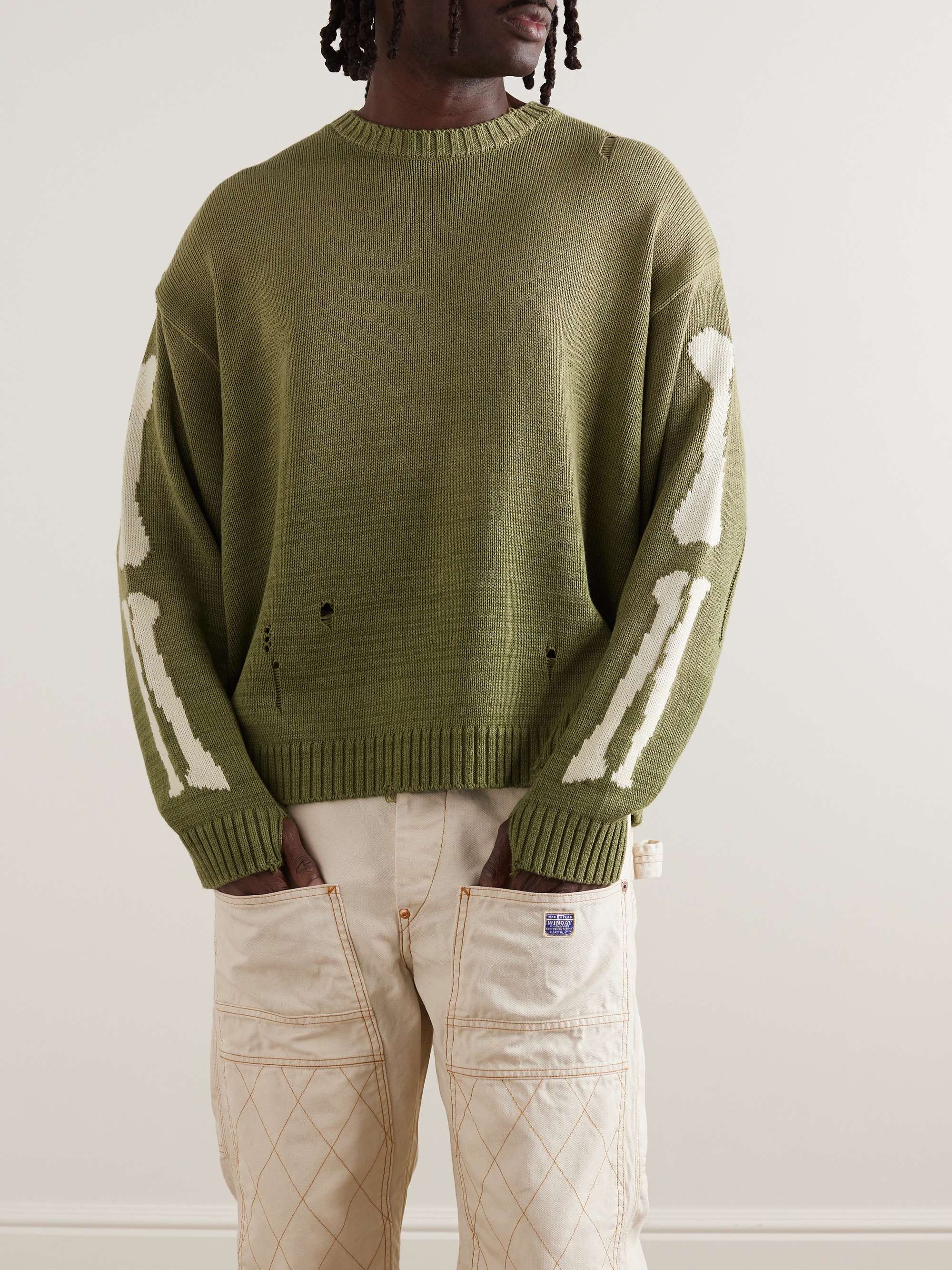 5G Distressed Intarsia Cotton-Blend Sweater view