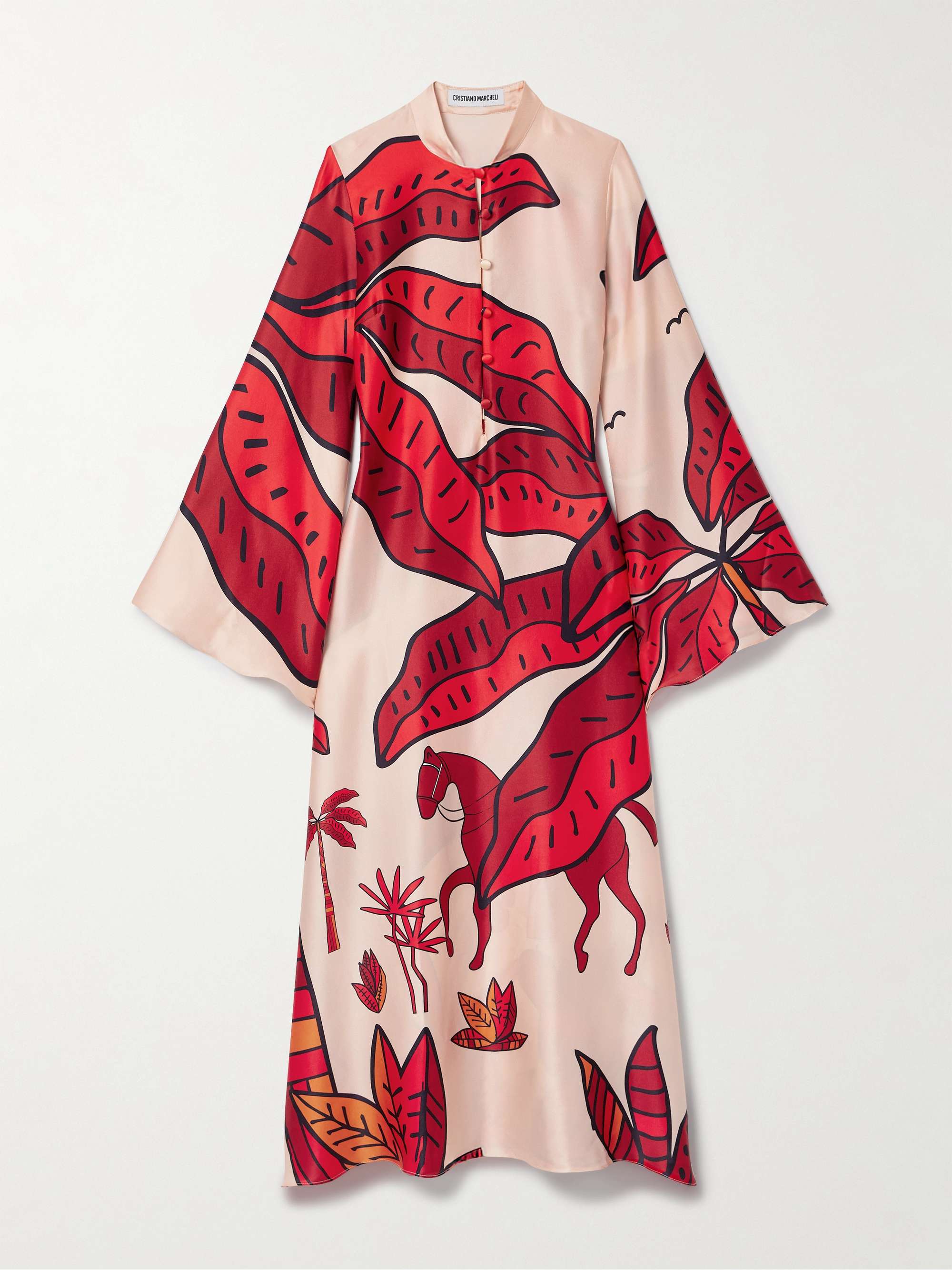 Jane printed silk-blend satin kaftan view