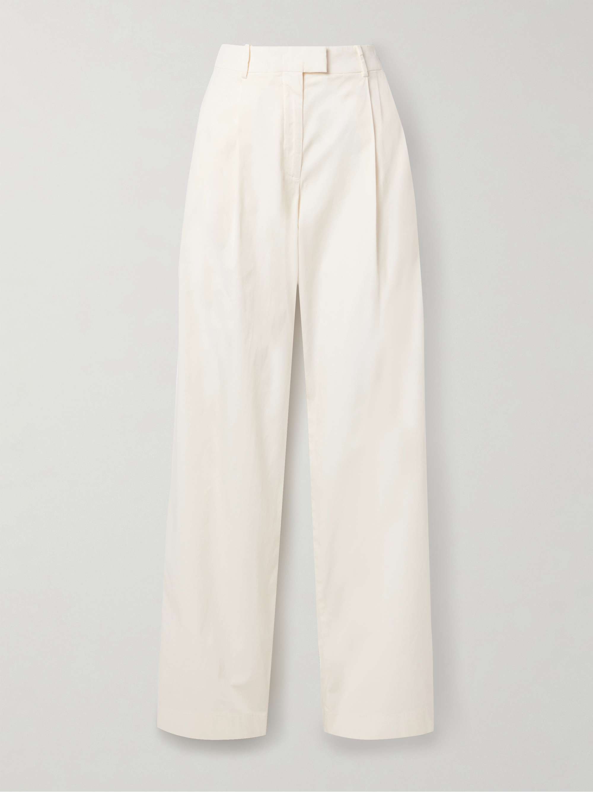 Pleated organic cotton-blend poplin wide-leg pants view