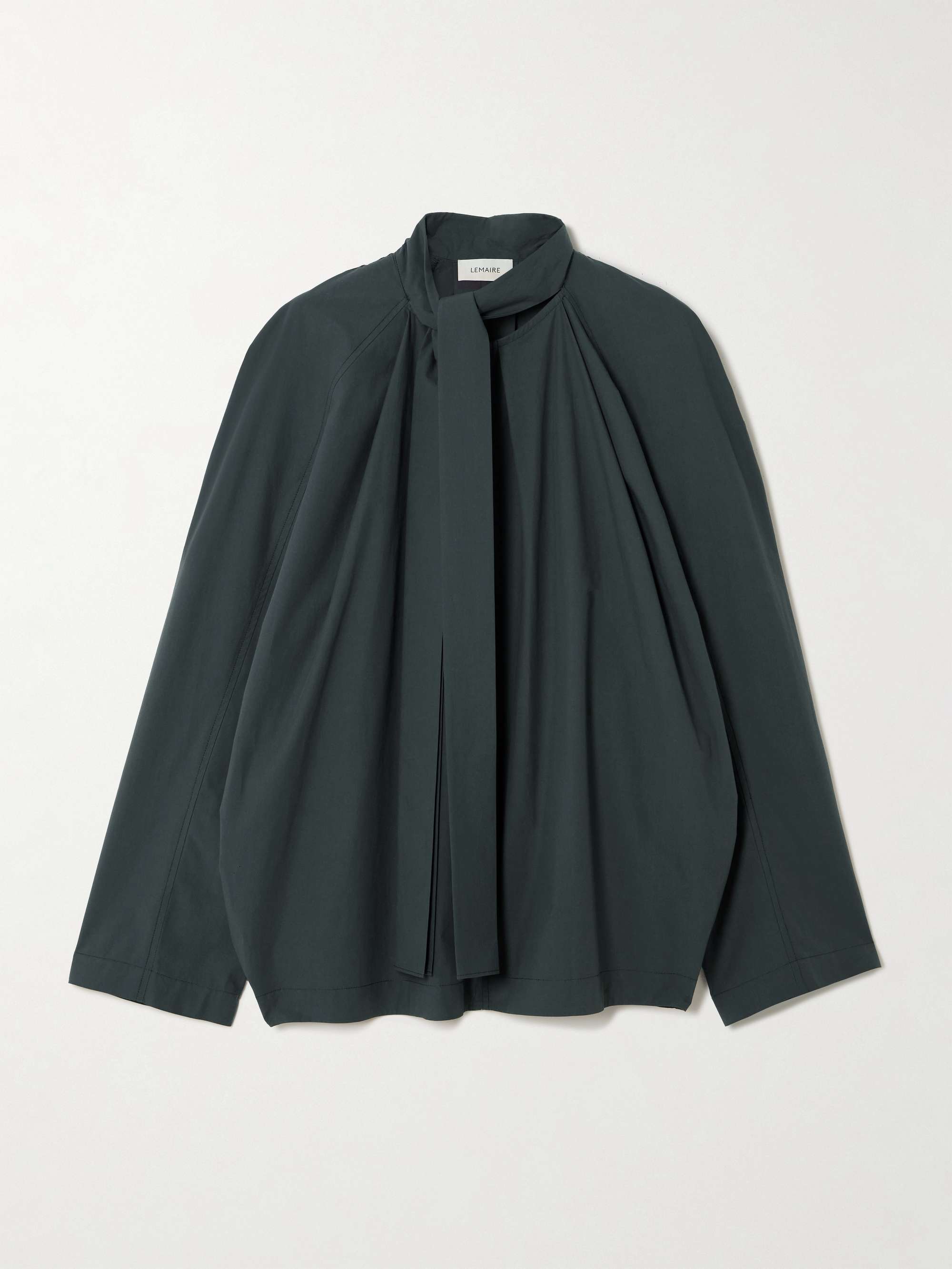 Ascot scarf-effect pleated washed cotton-poplin blouse view