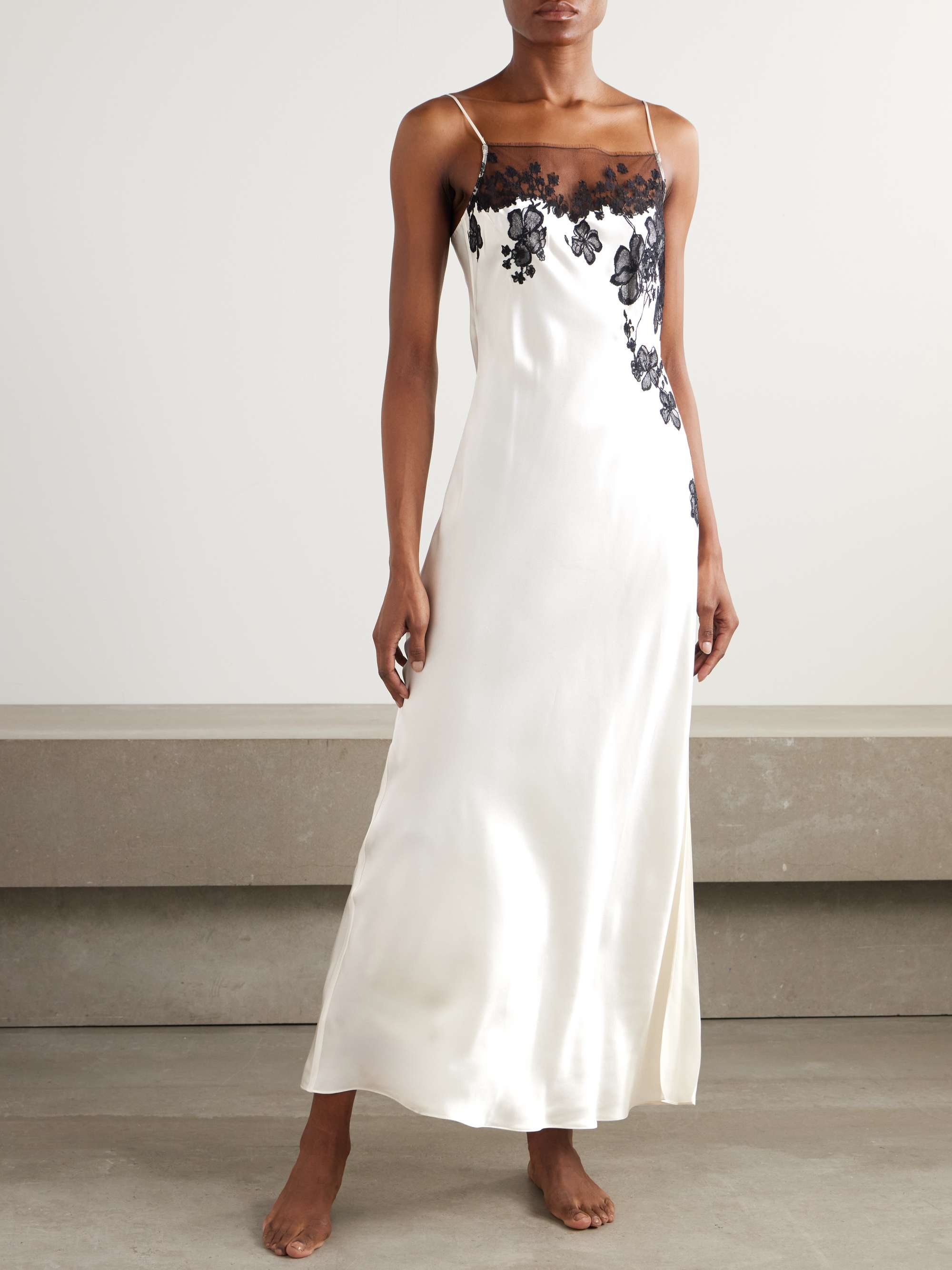 Lace-trimmed silk-satin nightdress view