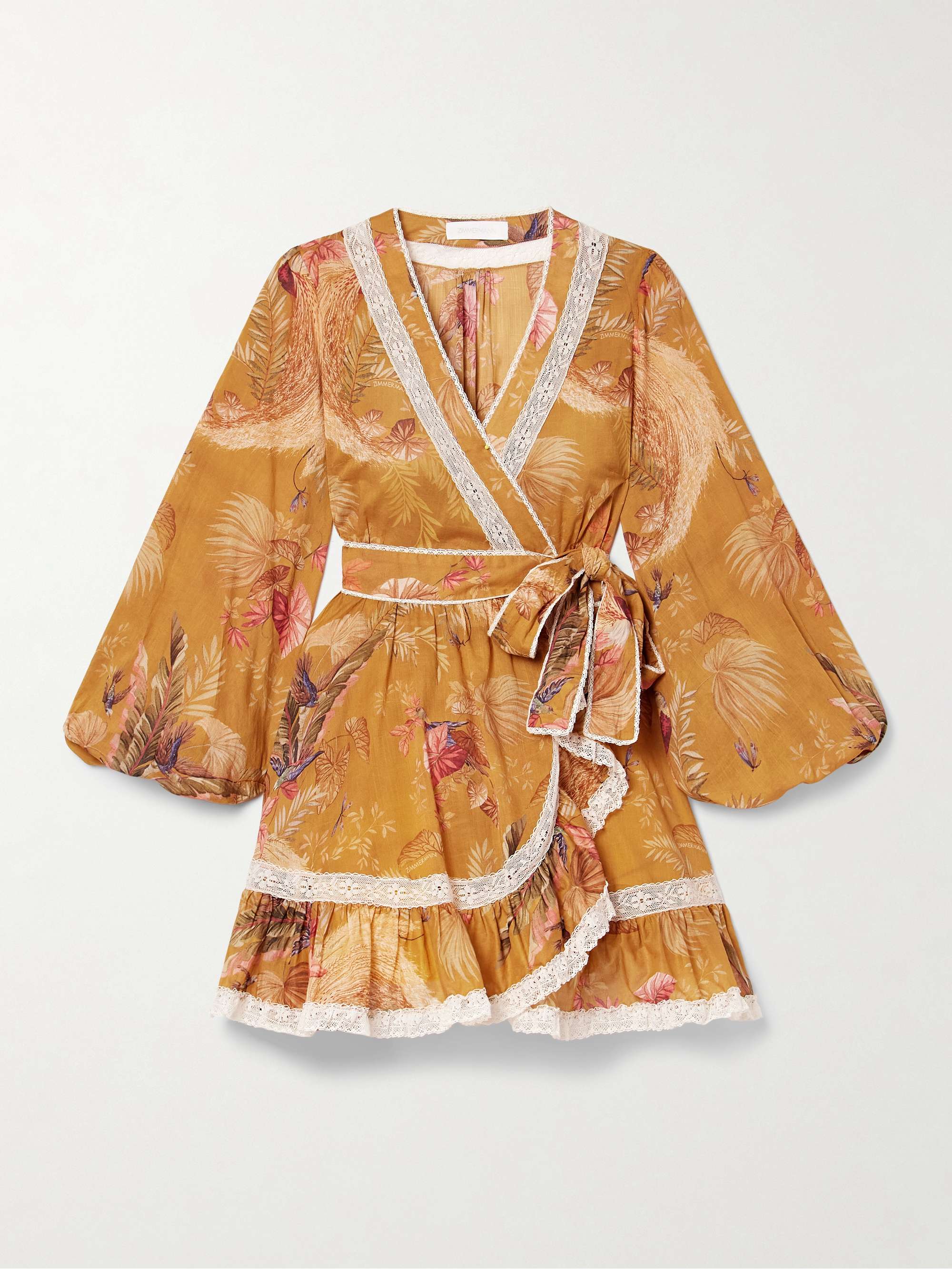 Ascension lace-trimmed tiered printed cotton-voile mini wrap dress view
