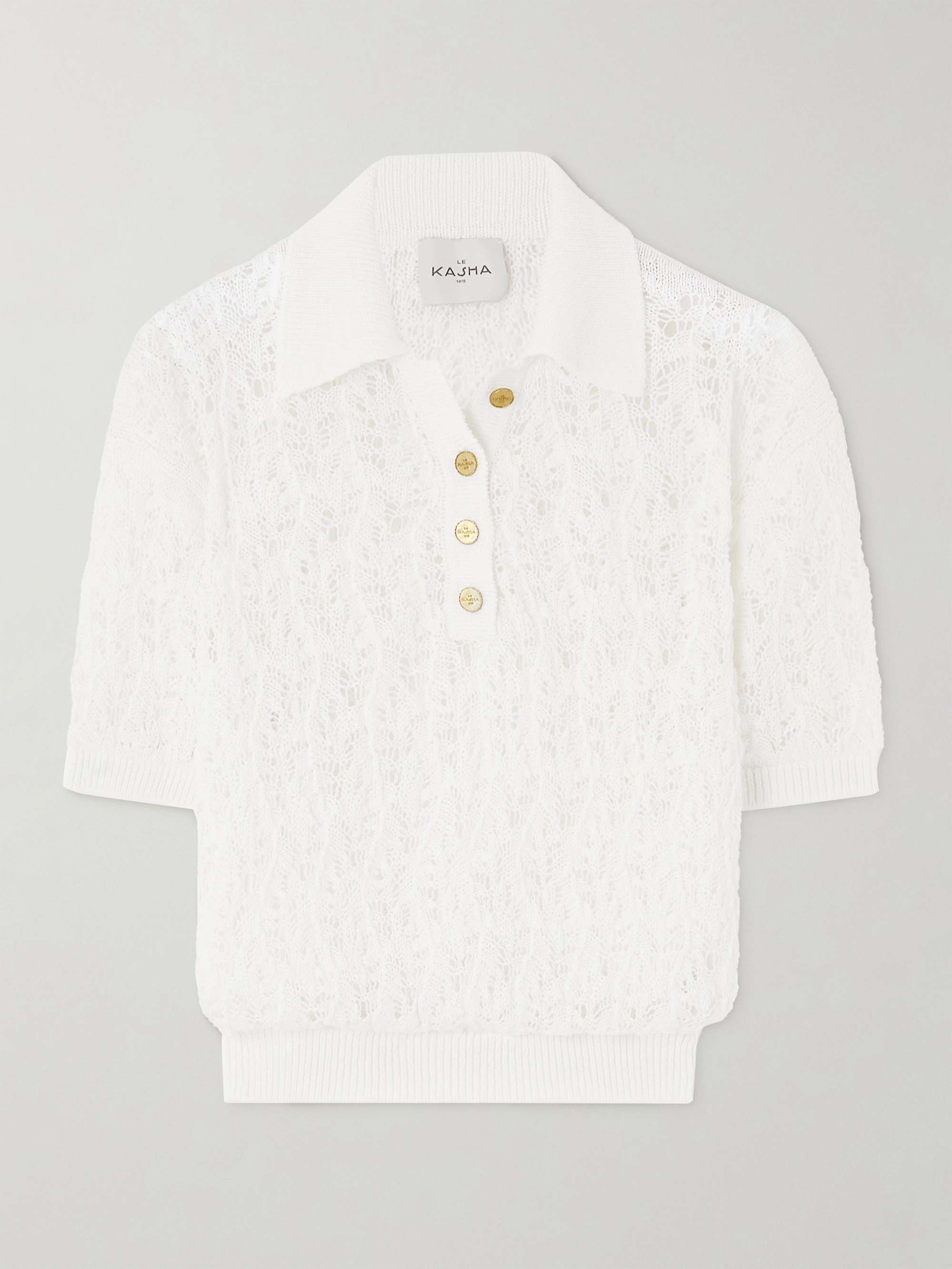 Qarar open-knit organic linen polo shirt view