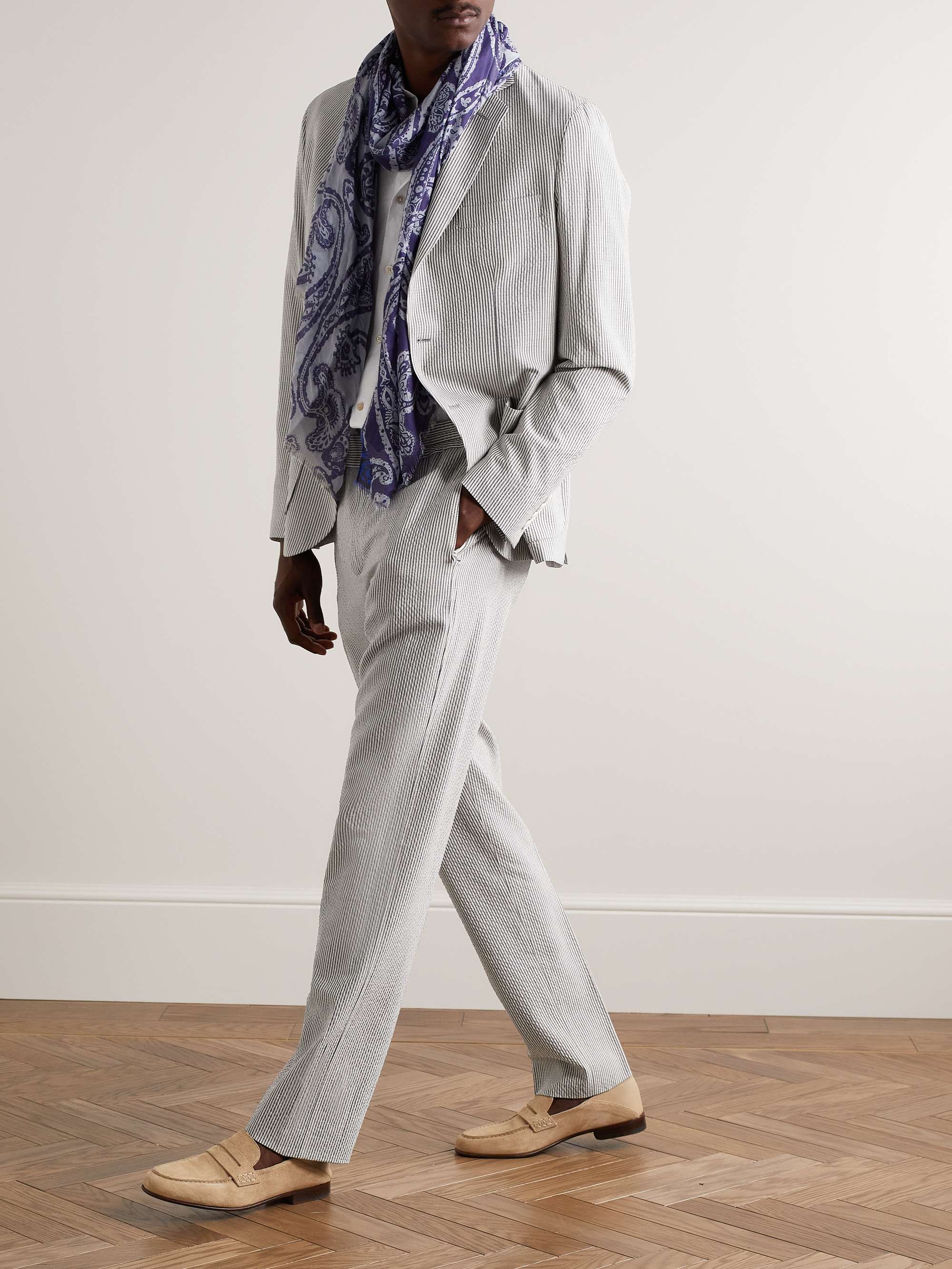 Slim-Fit Straight-Leg Striped Wool-Blend Seersucker Trousers view