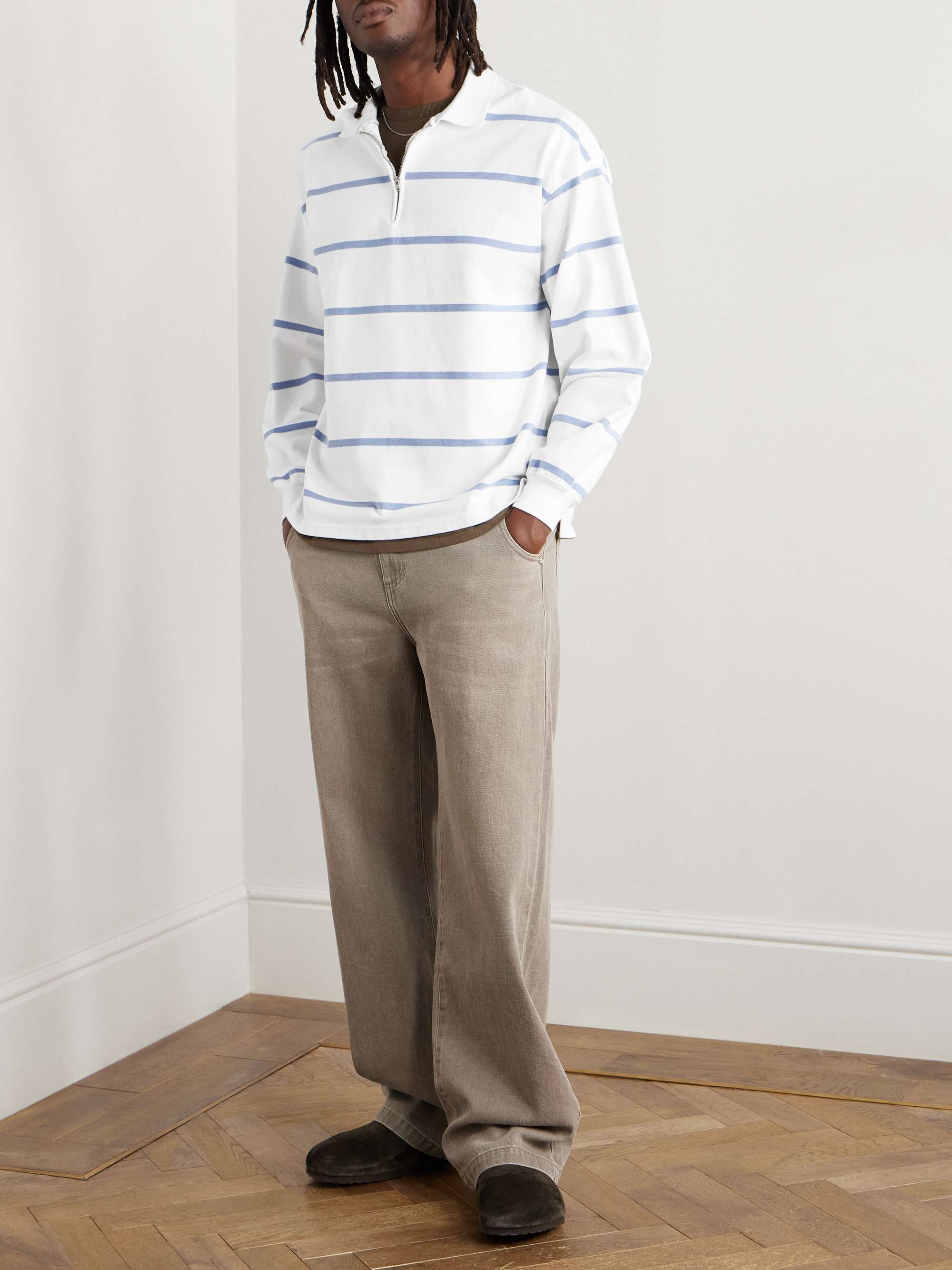 Striped Cotton-Jersey Half-Zip Polo Shirt view