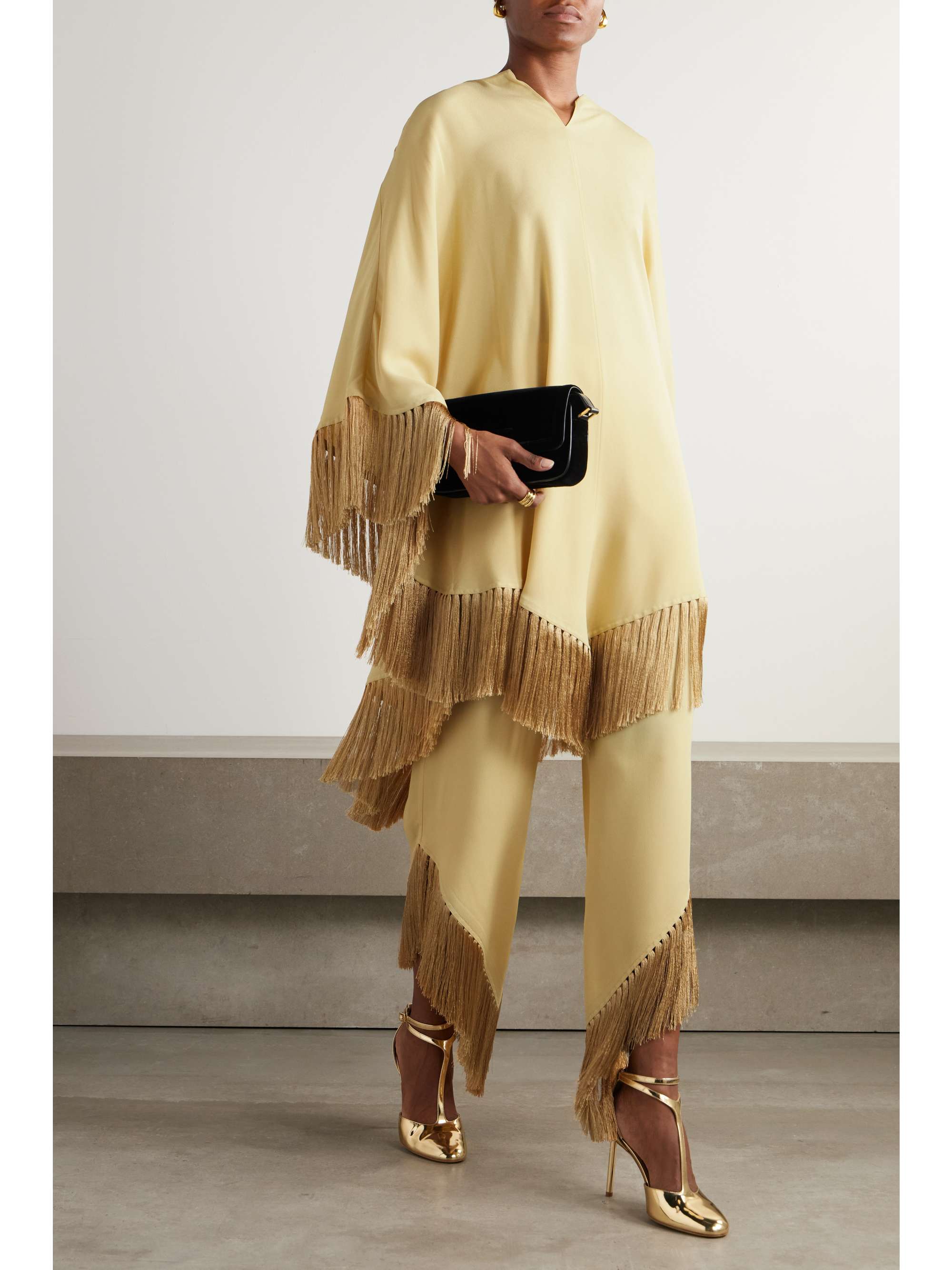 Oaxaca fringed asymmetric crepe wide-leg pants view