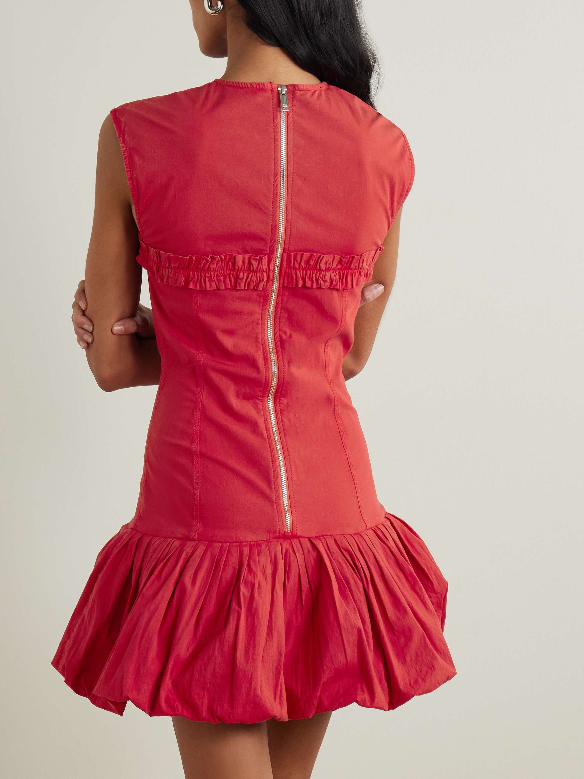 Ruffled gathered cotton-blend mini dress view
