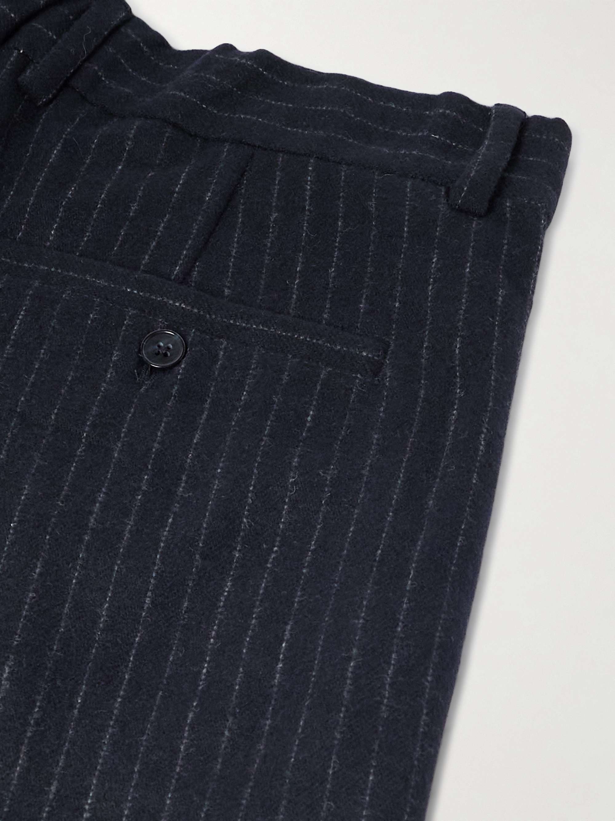Straight-Leg Pleated Pinstriped Recycled Wool-Blend Trousers view