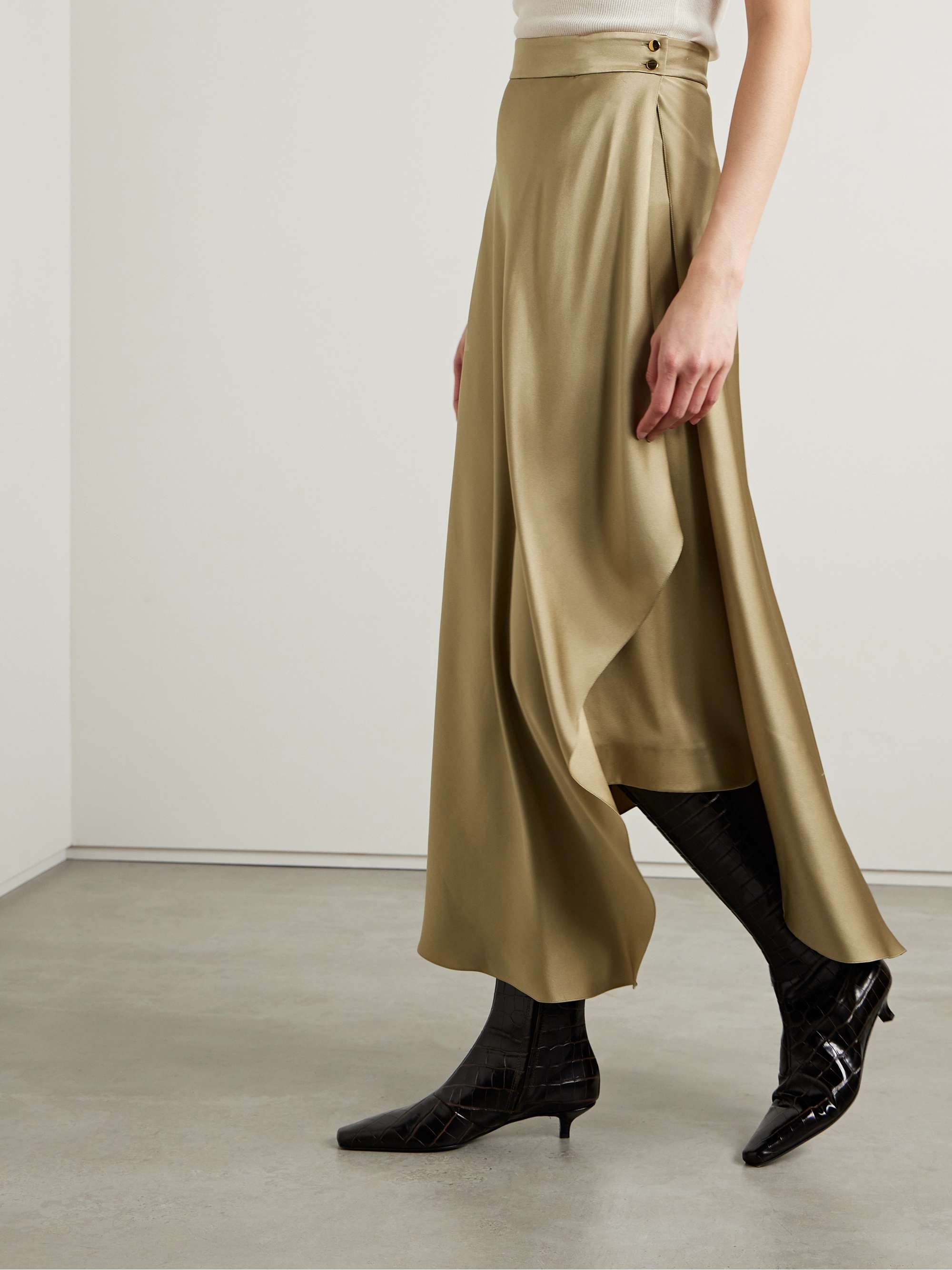Layered silk-satin midi skirt view