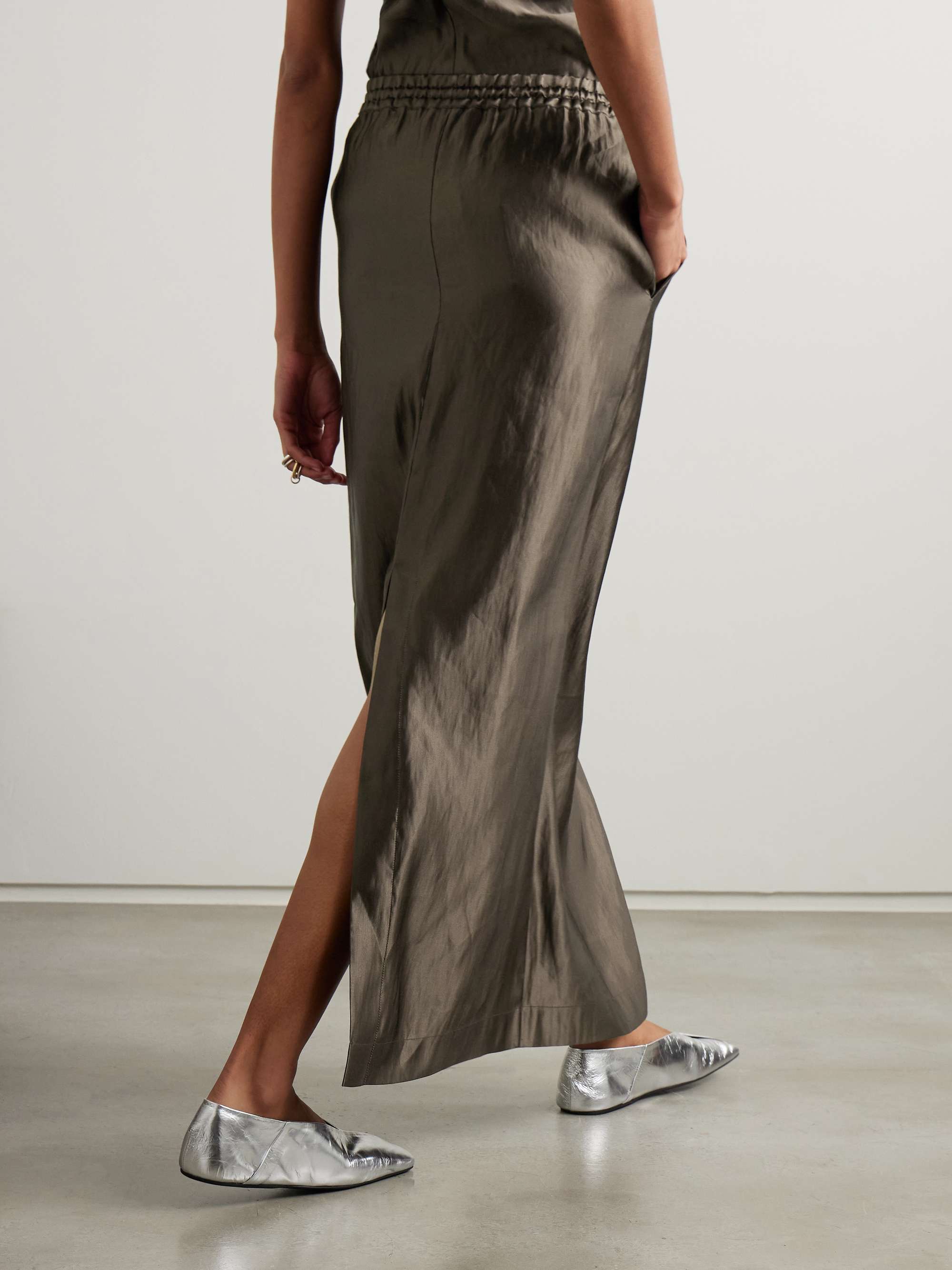 Liam linen and silk-blend satin drawstring skirt view