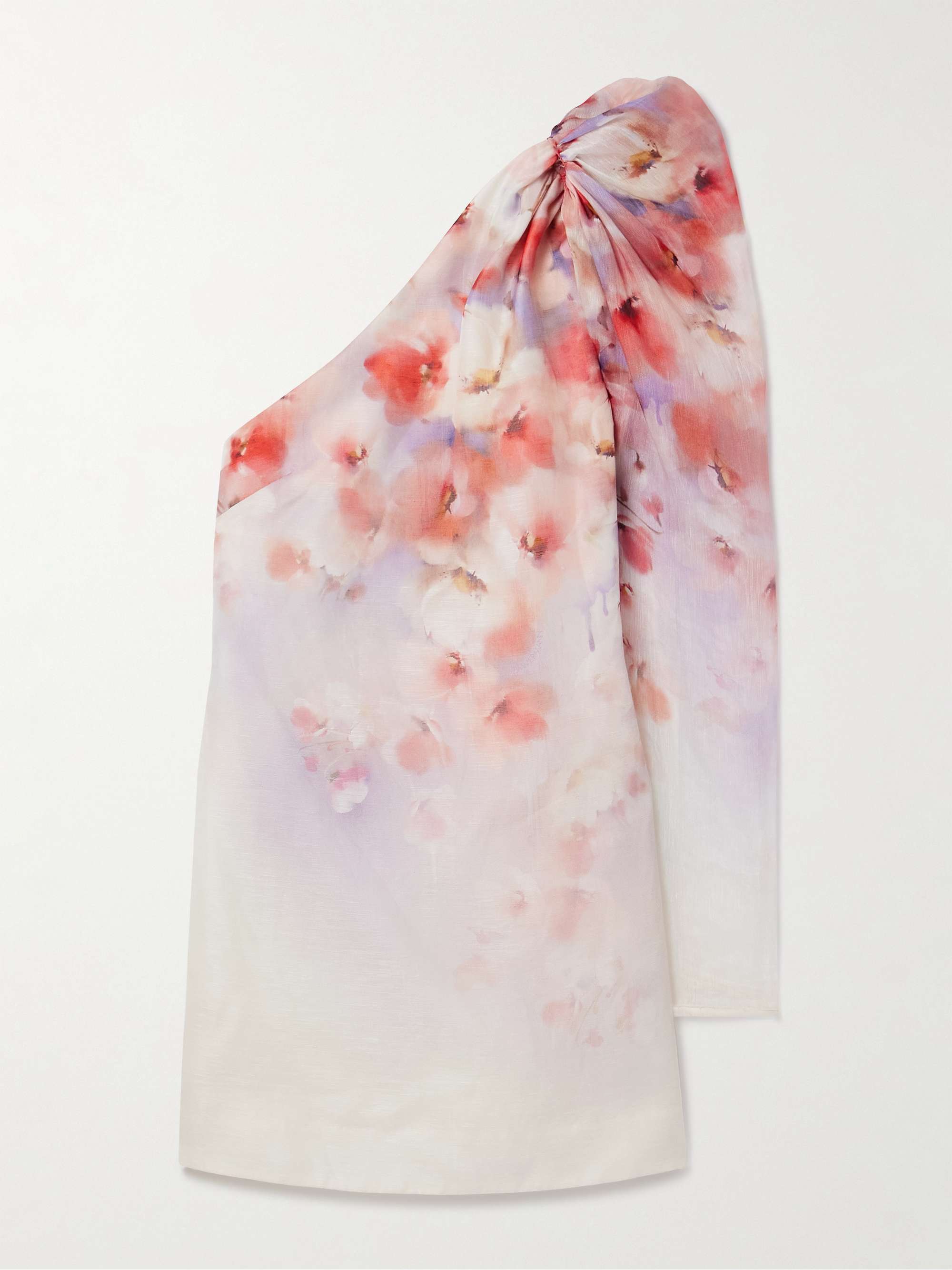 Crush one-sleeve floral-print linen and silk-blend mini dress view