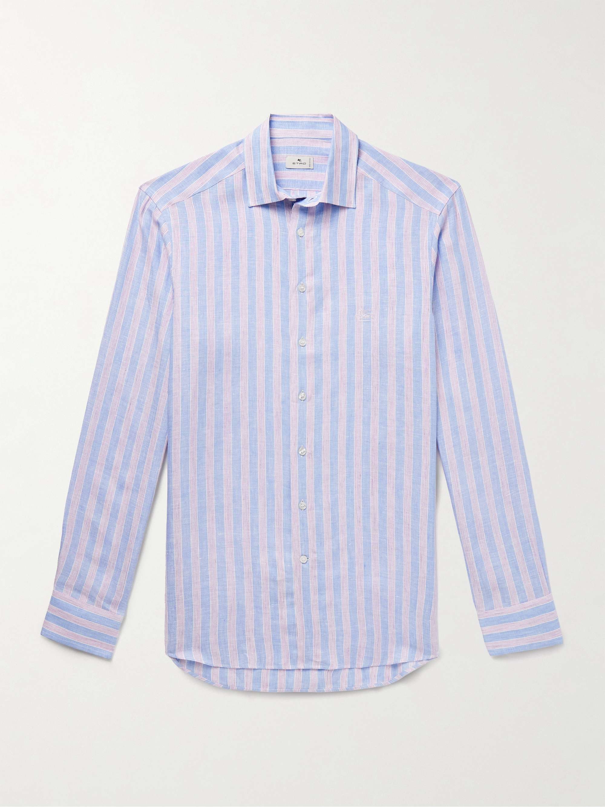 Slim-Fit Logo-Embroidered Striped Linen Shirt view